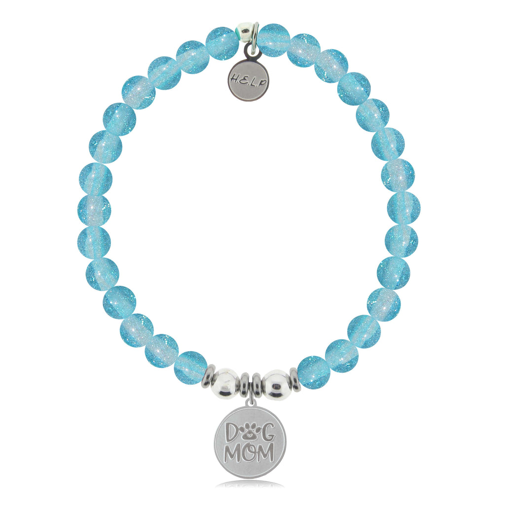 HELP by TJ Dog Mom Charm with Blue Glass Shimmer Charity Bracelet
