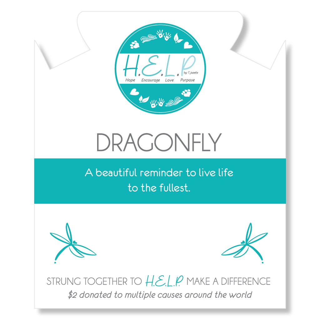HELP by TJ Dragonfly Charm with Grey Stripe Agate Charity Bracelet