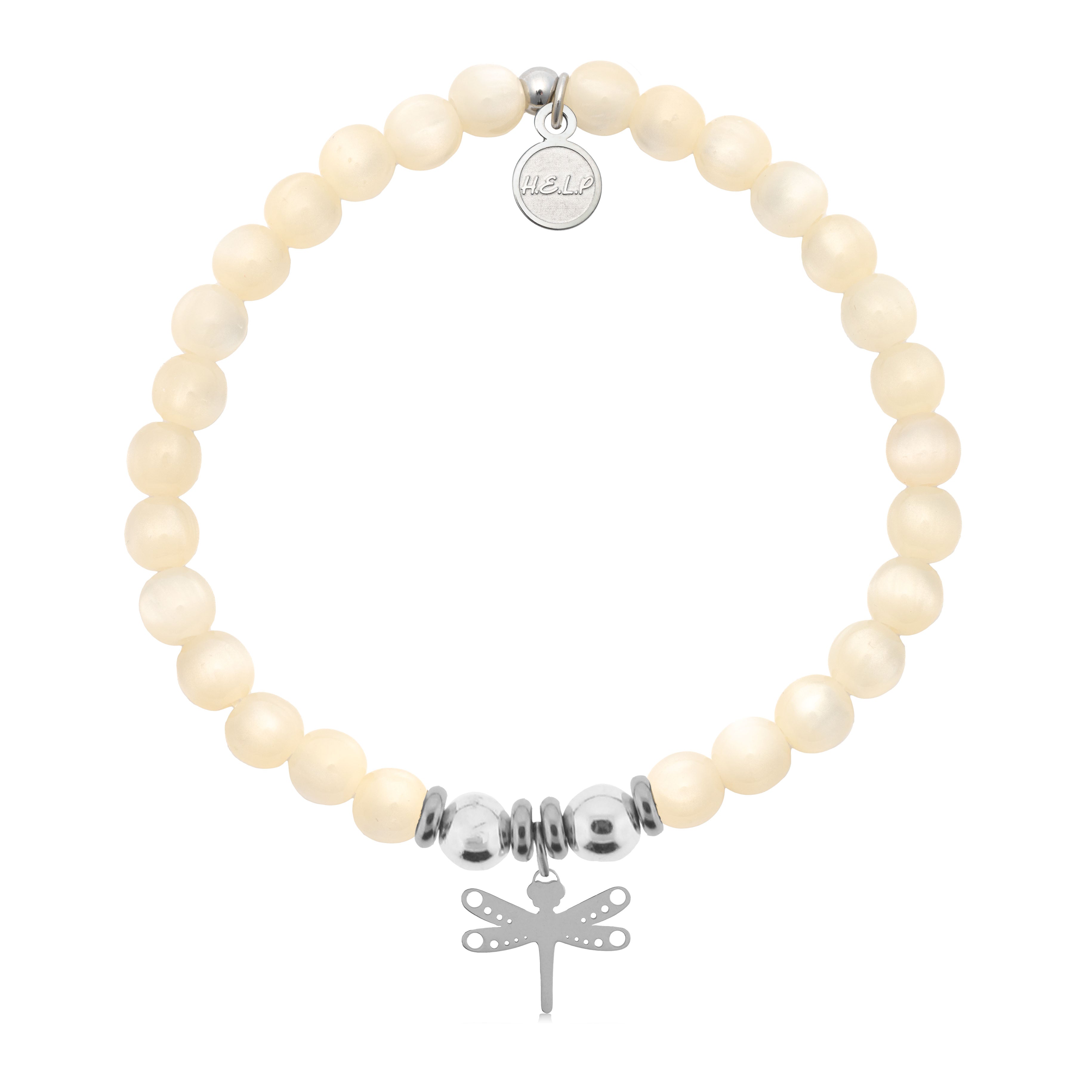 HELP by TJ Dragonfly Charm with Natural Selenite Charity Bracelet