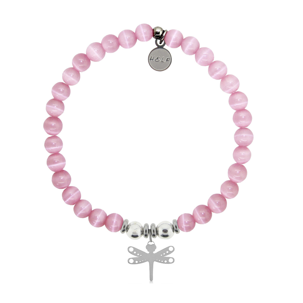 HELP by TJ Dragonfly Charm with Pink Cats Eye Charity Bracelet