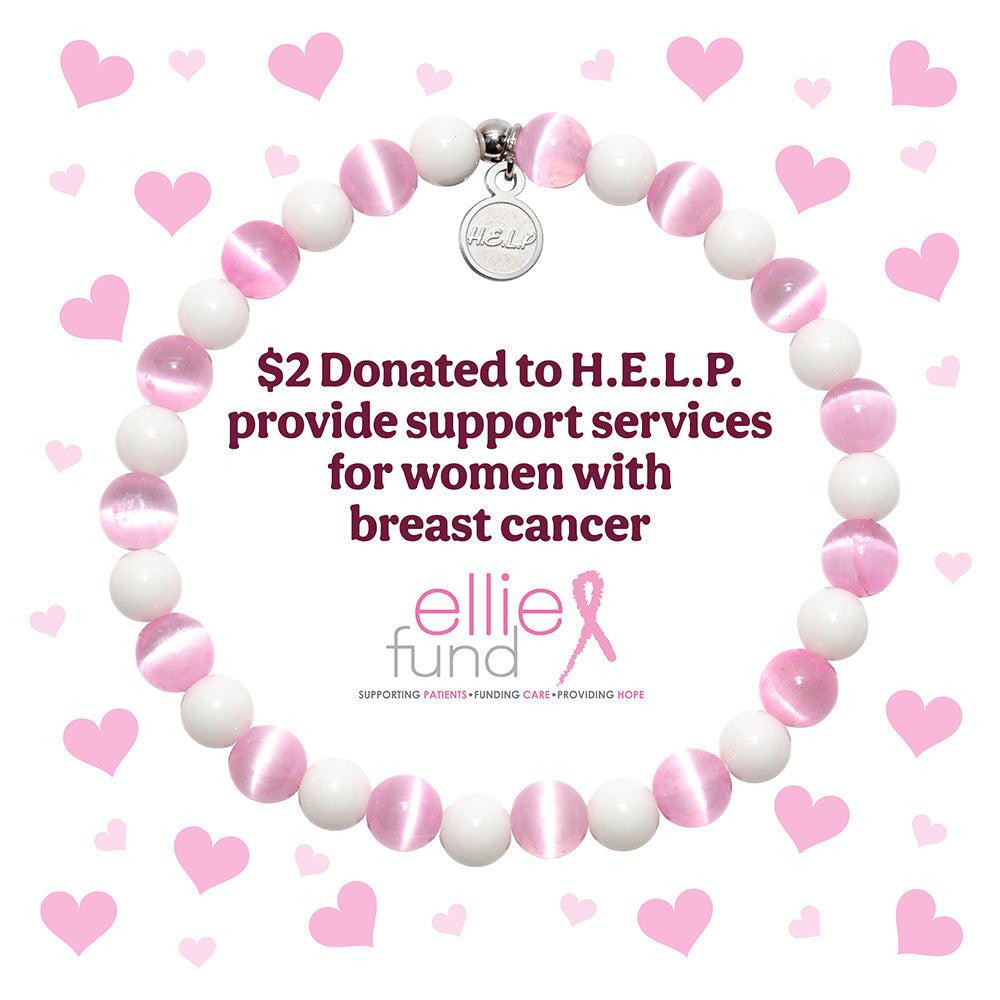 HELP by TJ Ellie Fund Charity Bracelet: Pink Selenite & White Jade Stacker