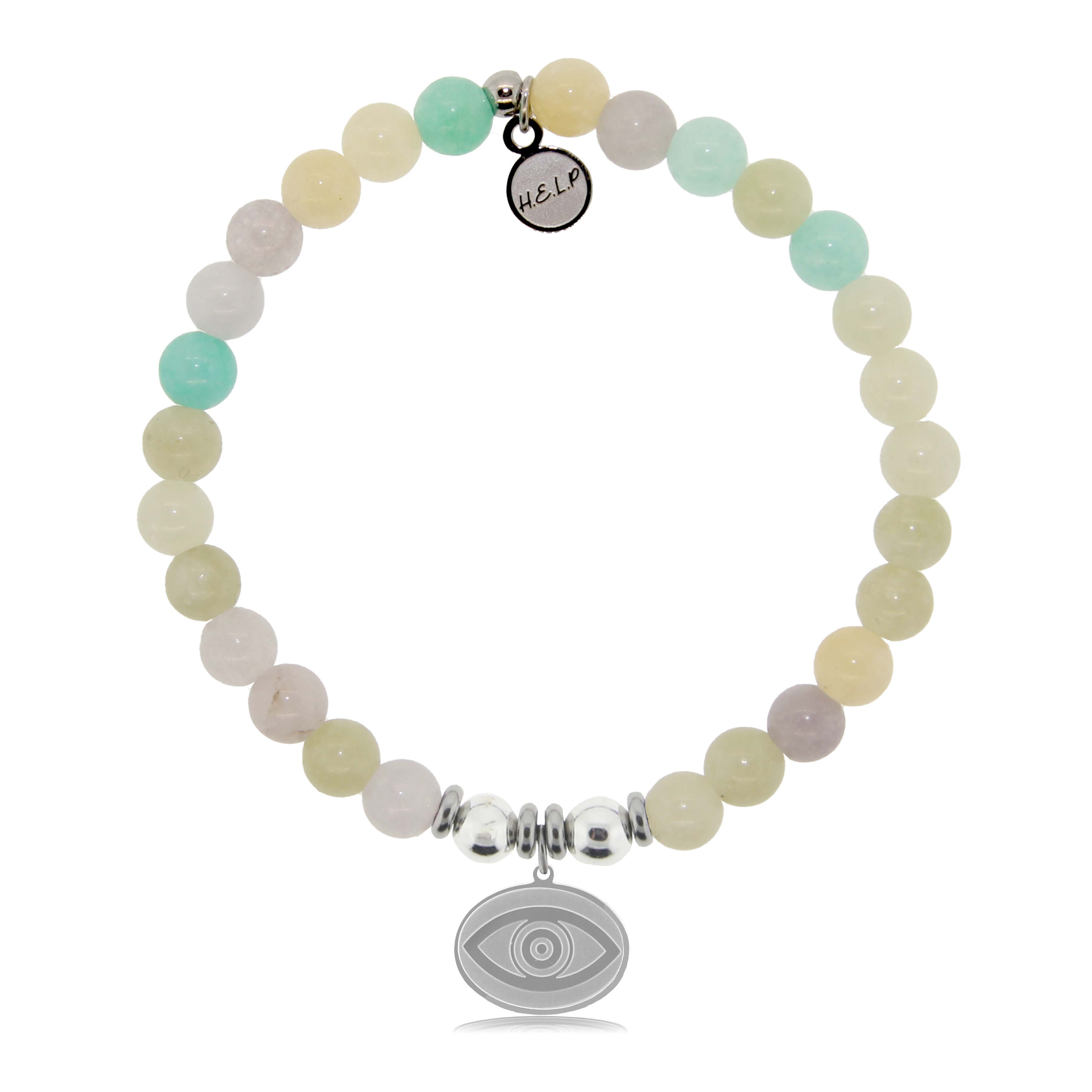 HELP by TJ Evil Eye Charm with Green Yellow Jade Charity Bracelet