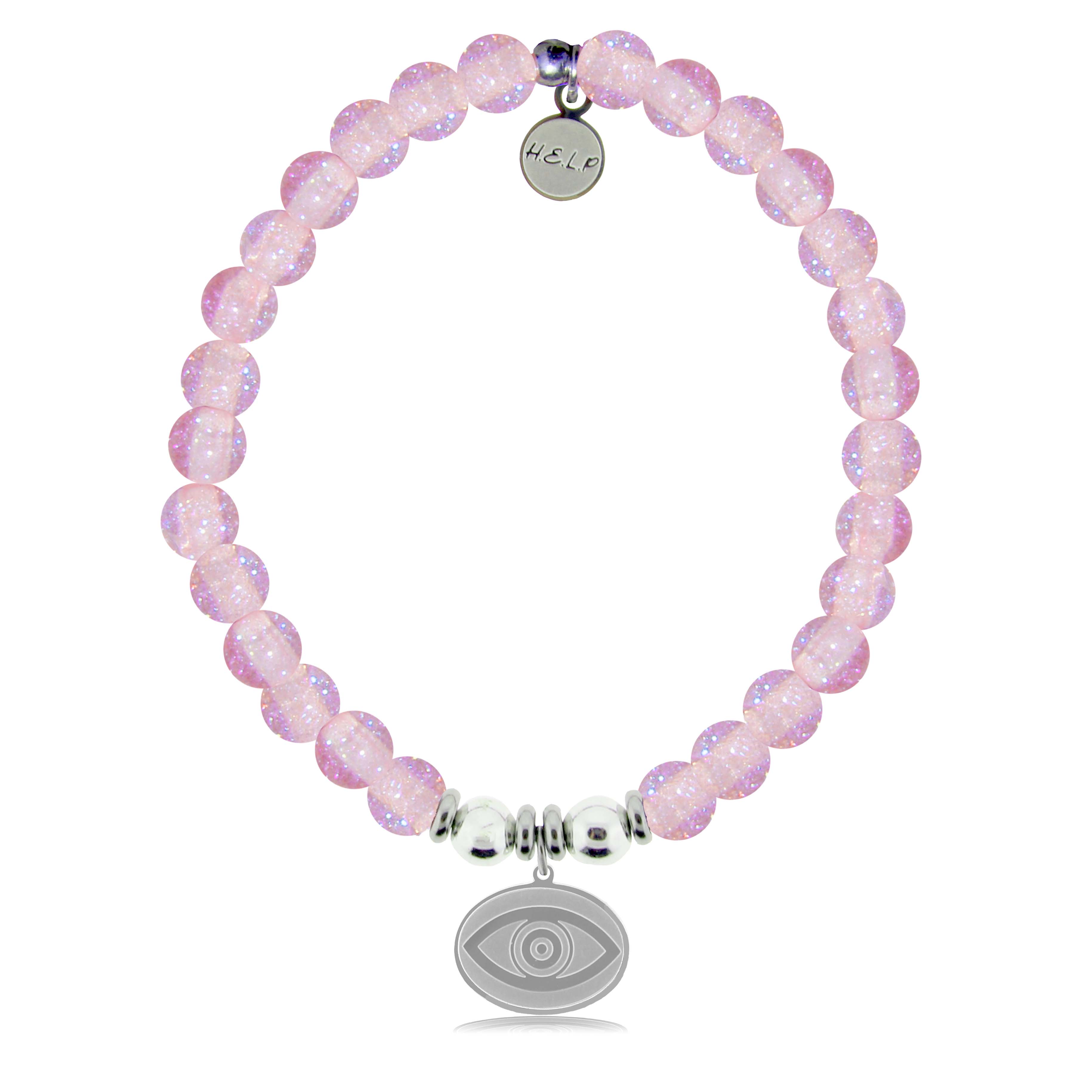 HELP by TJ Evil Eye Charm with Pink Glass Shimmer Charity Bracelet