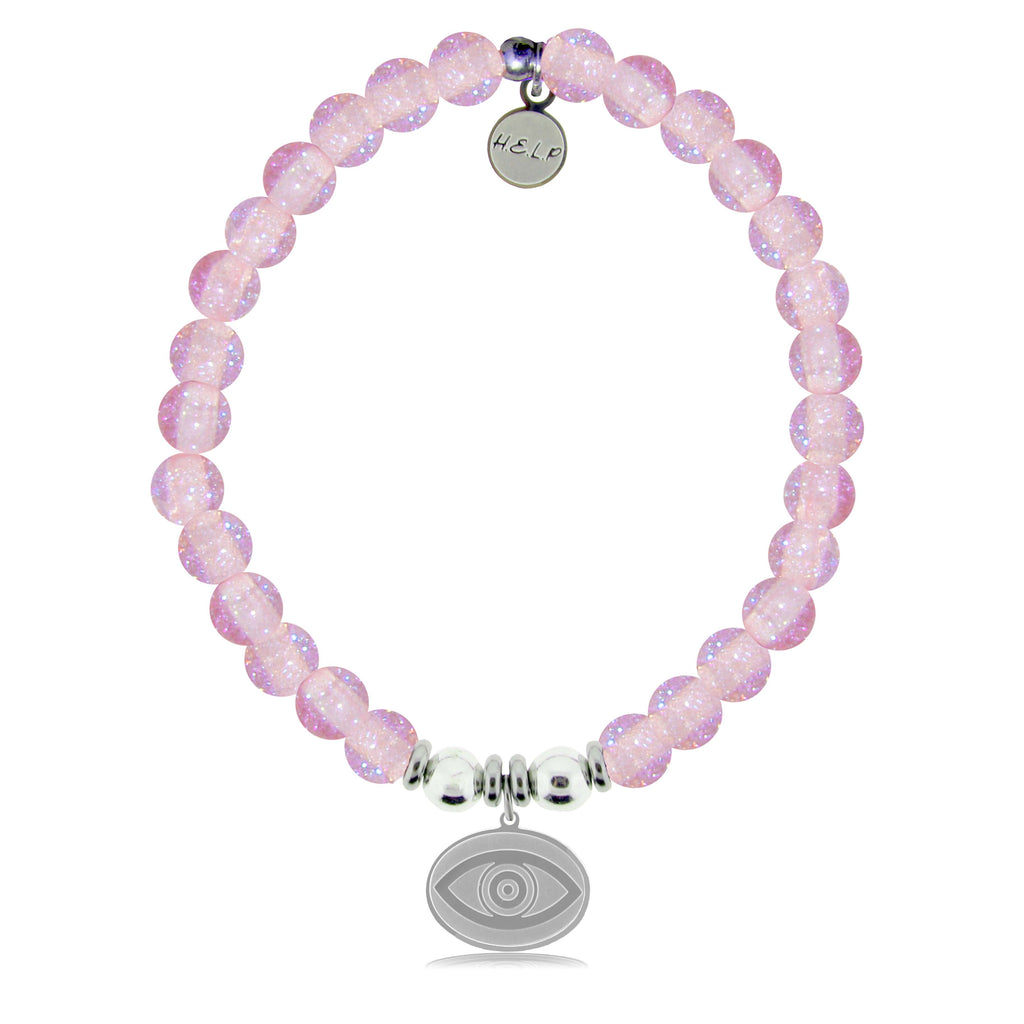 HELP by TJ Evil Eye Charm with Pink Glass Shimmer Charity Bracelet