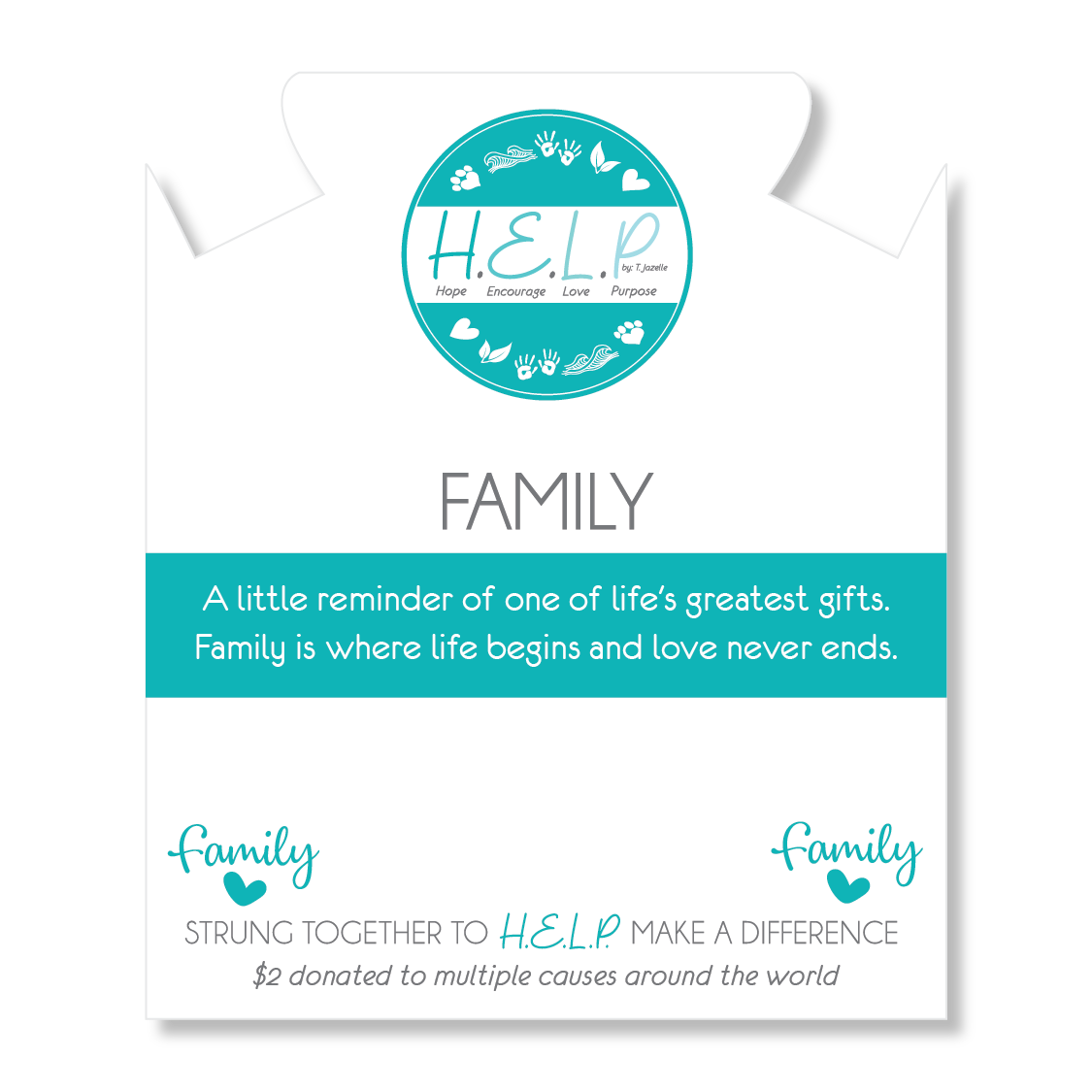 HELP by TJ Family Charm with Aqua Cats Eye Charity Bracelet