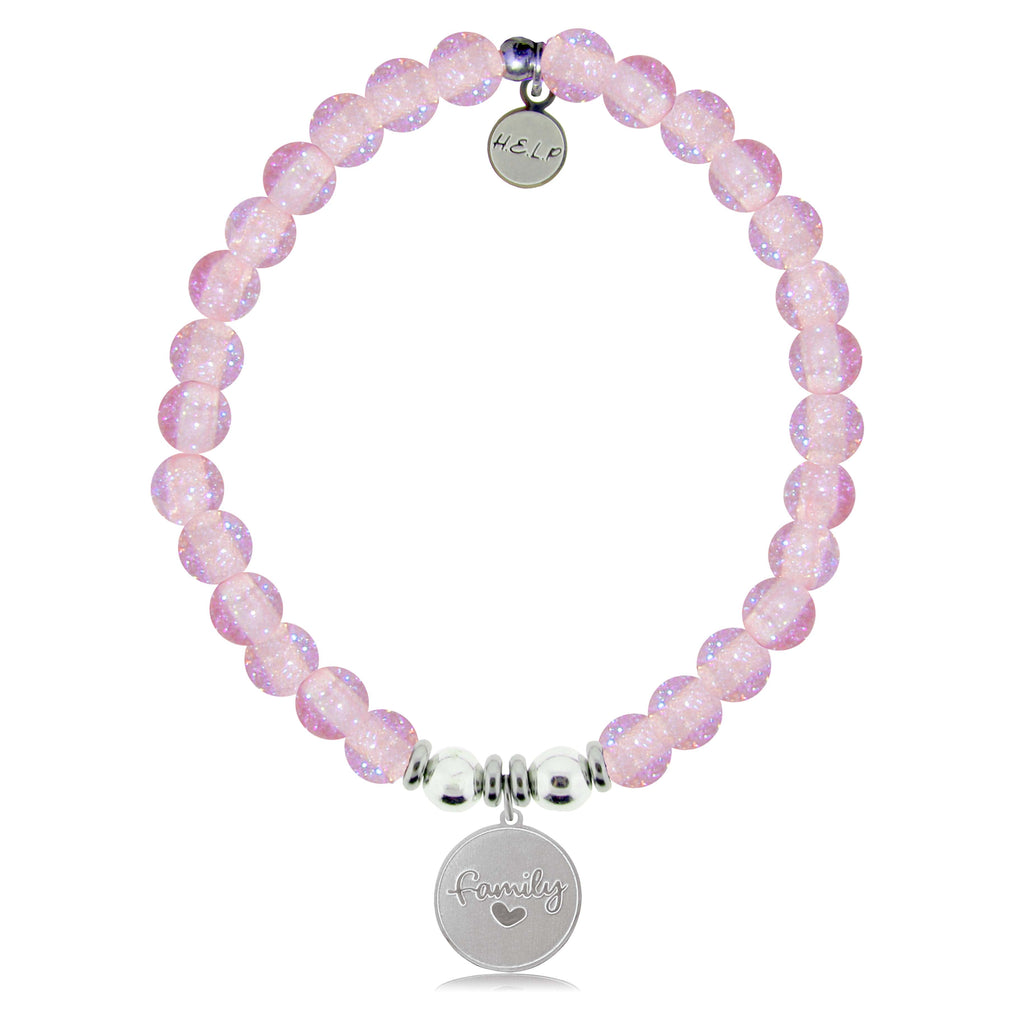 HELP by TJ Family Charm with Pink Glass Shimmer Charity Bracelet