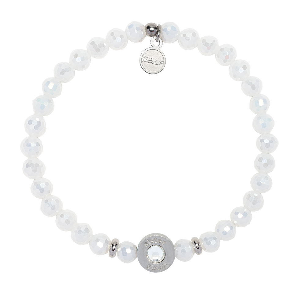 HELP by TJ Family Collection: Sister Bead with White Crystal Charity Bracelet