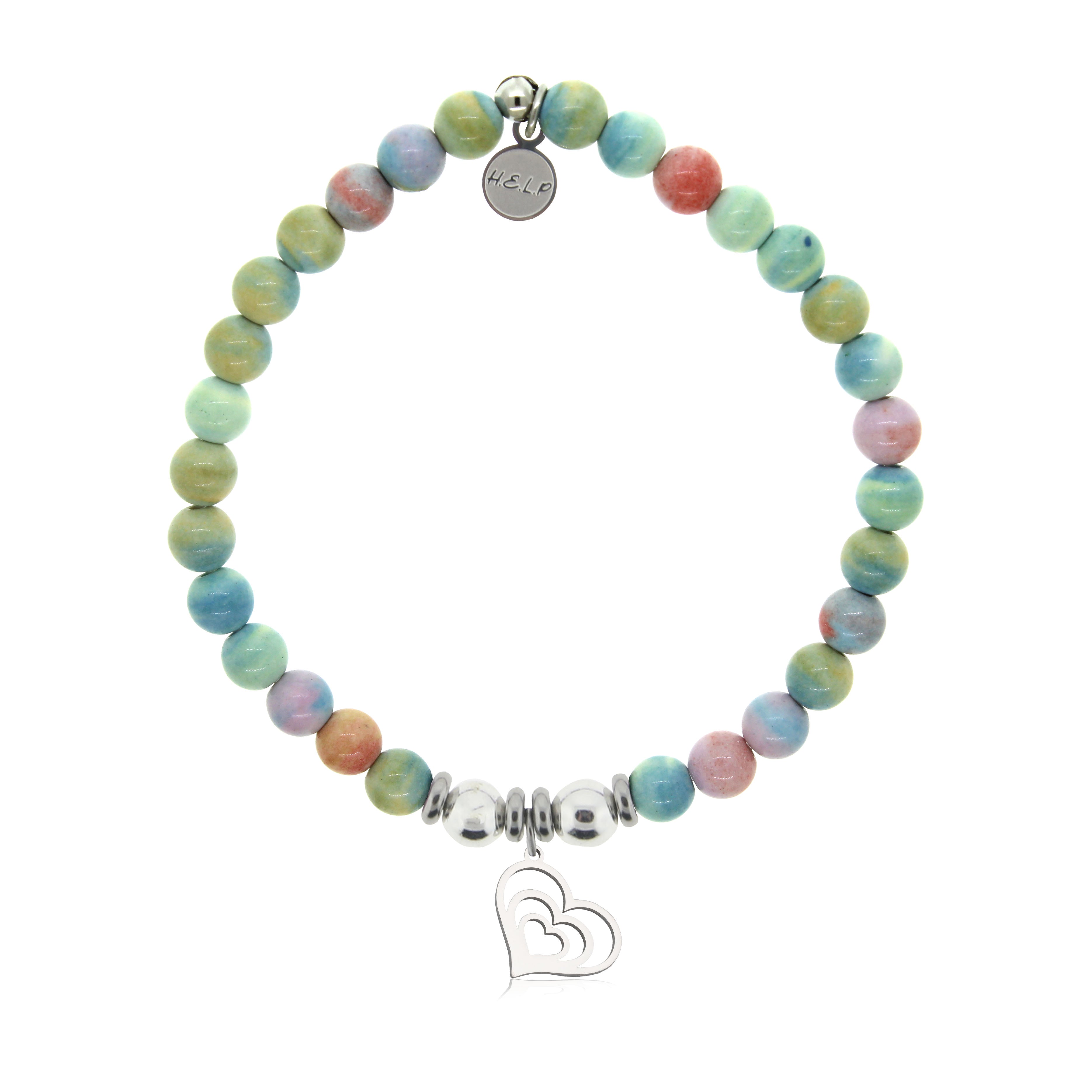 HELP by TJ Family Heart Charm with Pastel Magnesite Charity Bracelet