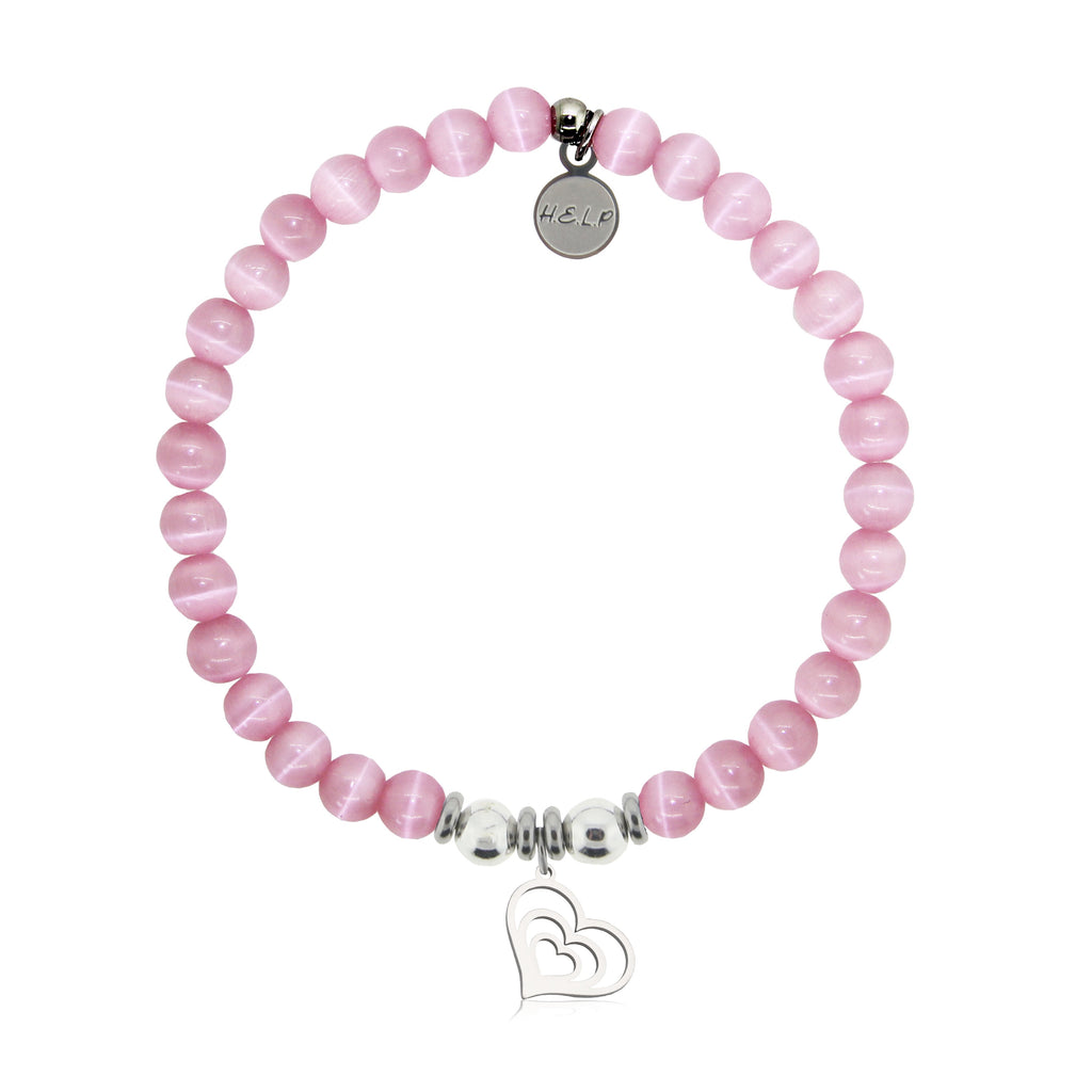 HELP by TJ Family Heart Charm with Pink Cats Eye Charity Bracelet