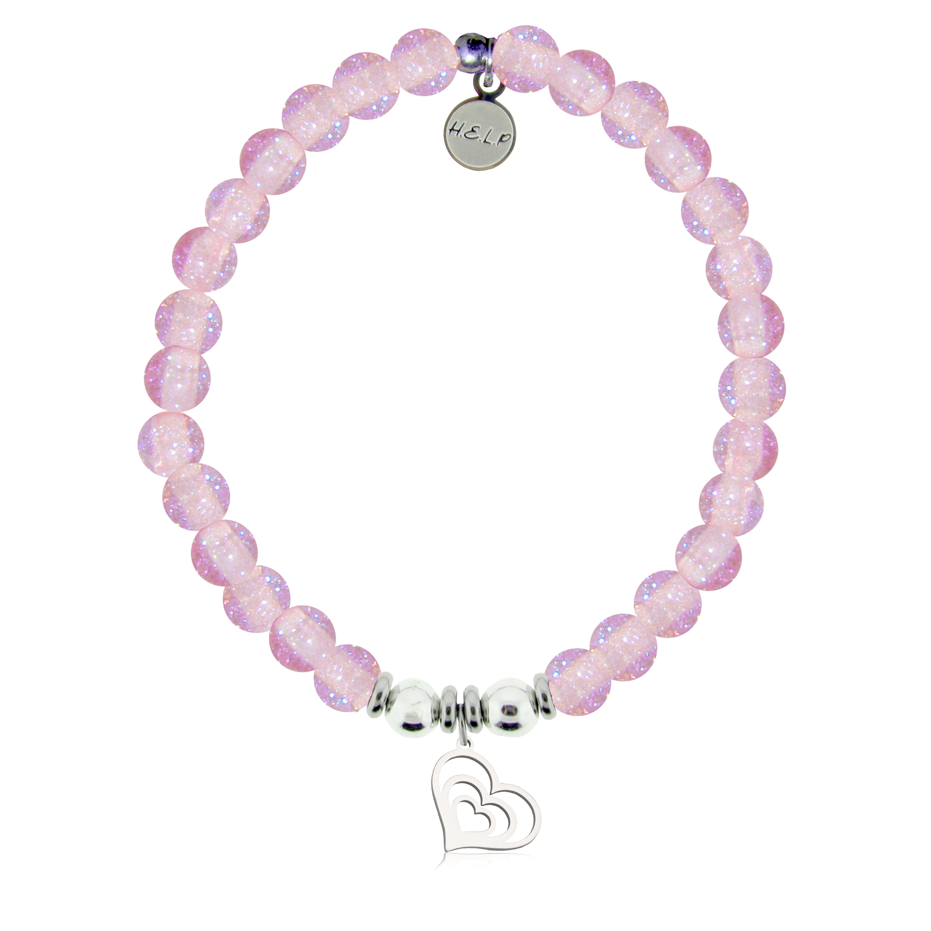 HELP by TJ Family Heart Charm with Pink Glass Shimmer Charity Bracelet