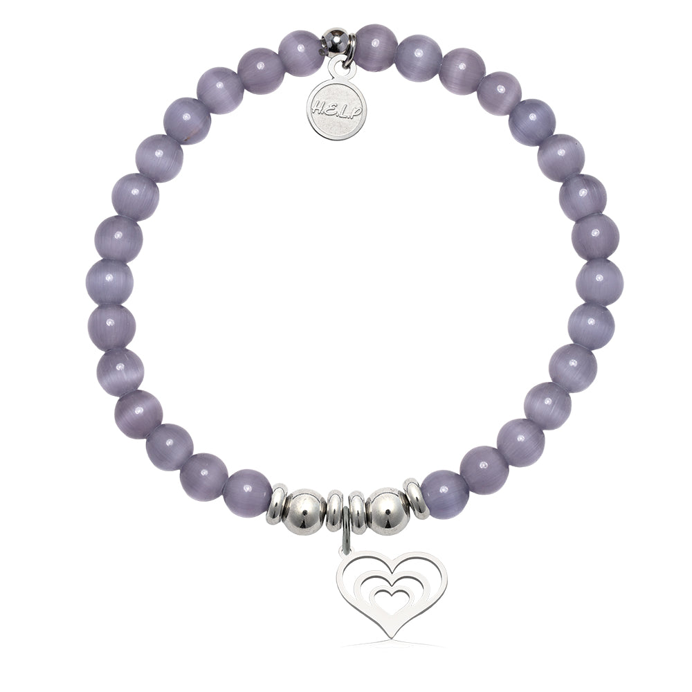 HELP by TJ Family Heart Charm with Purple Cats Eye Charity Bracelet