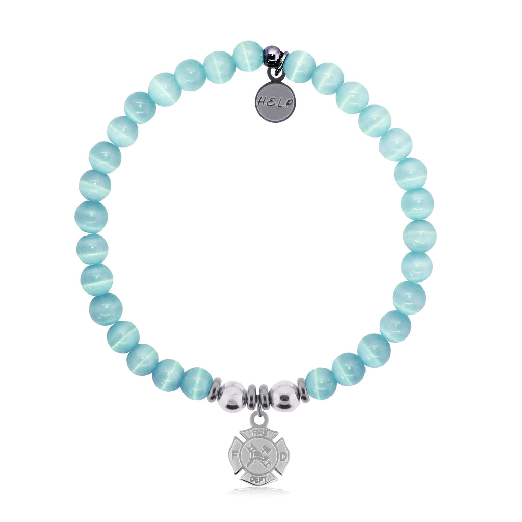HELP by TJ Fire and Rescue Charm with Aqua Cats Eye Charity Bracelet