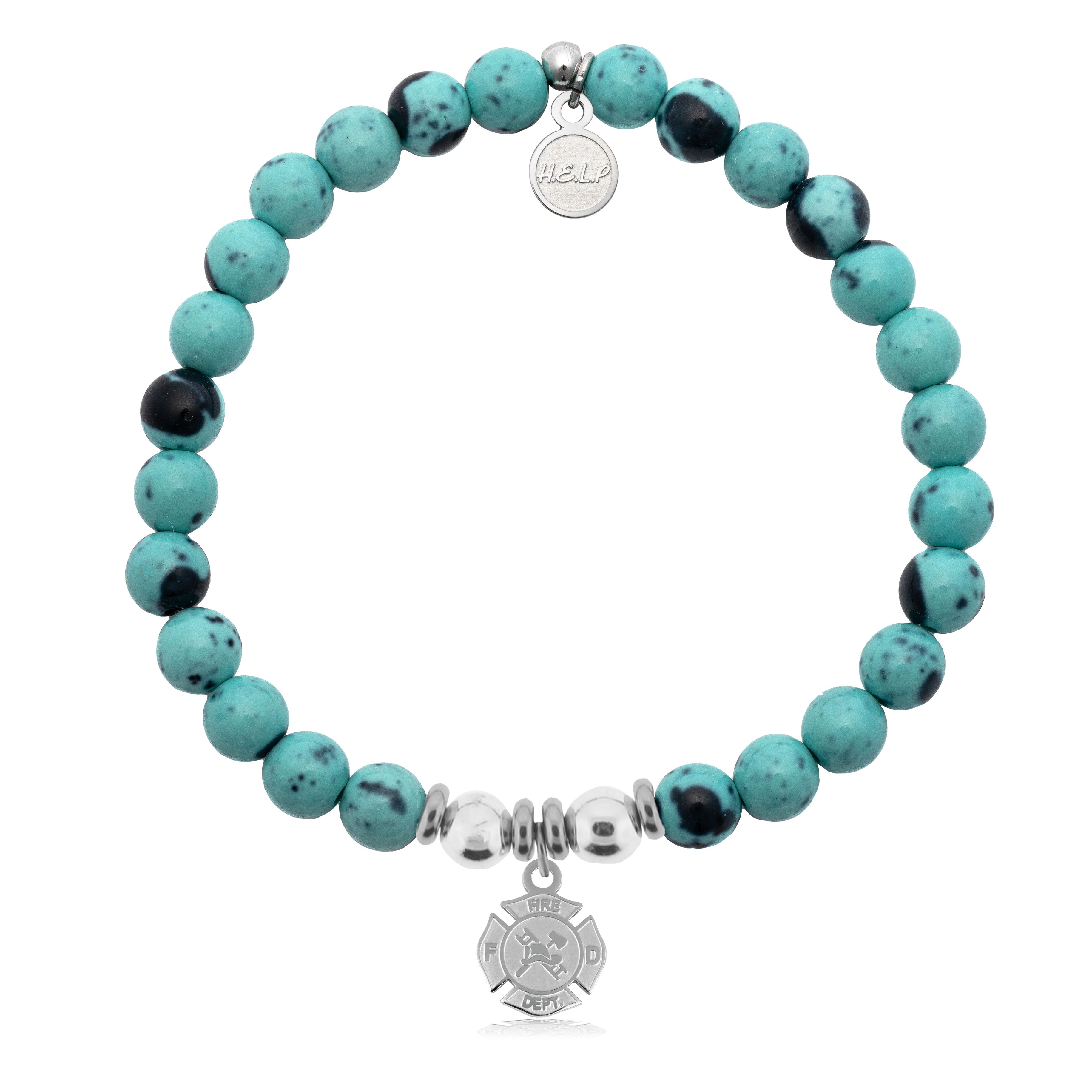 HELP by TJ Fire and Rescue Charm with Blue Zebra Jade Charity Bracelet