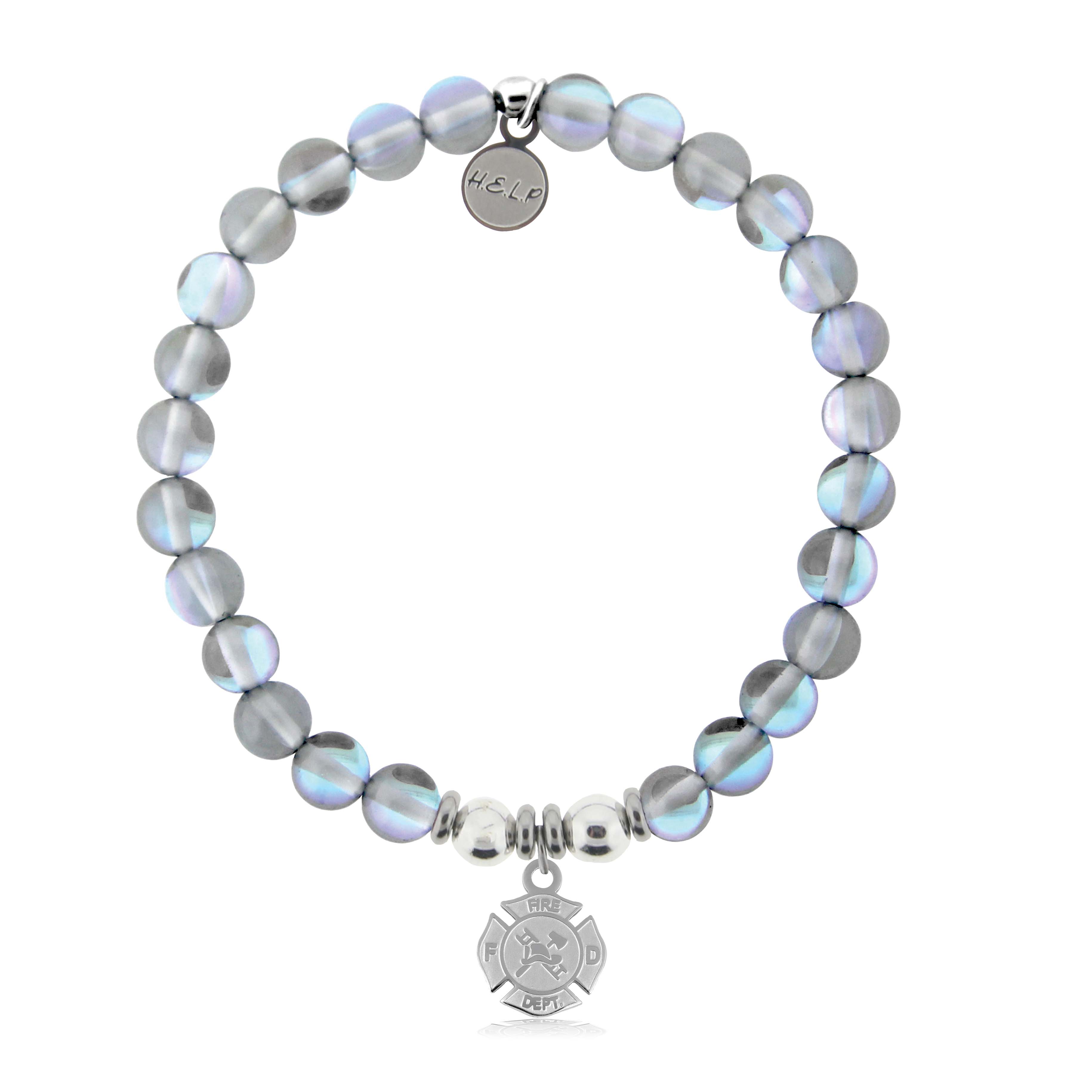 HELP by TJ Fire and Rescue Charm with Grey Opalescent Charity Bracelet