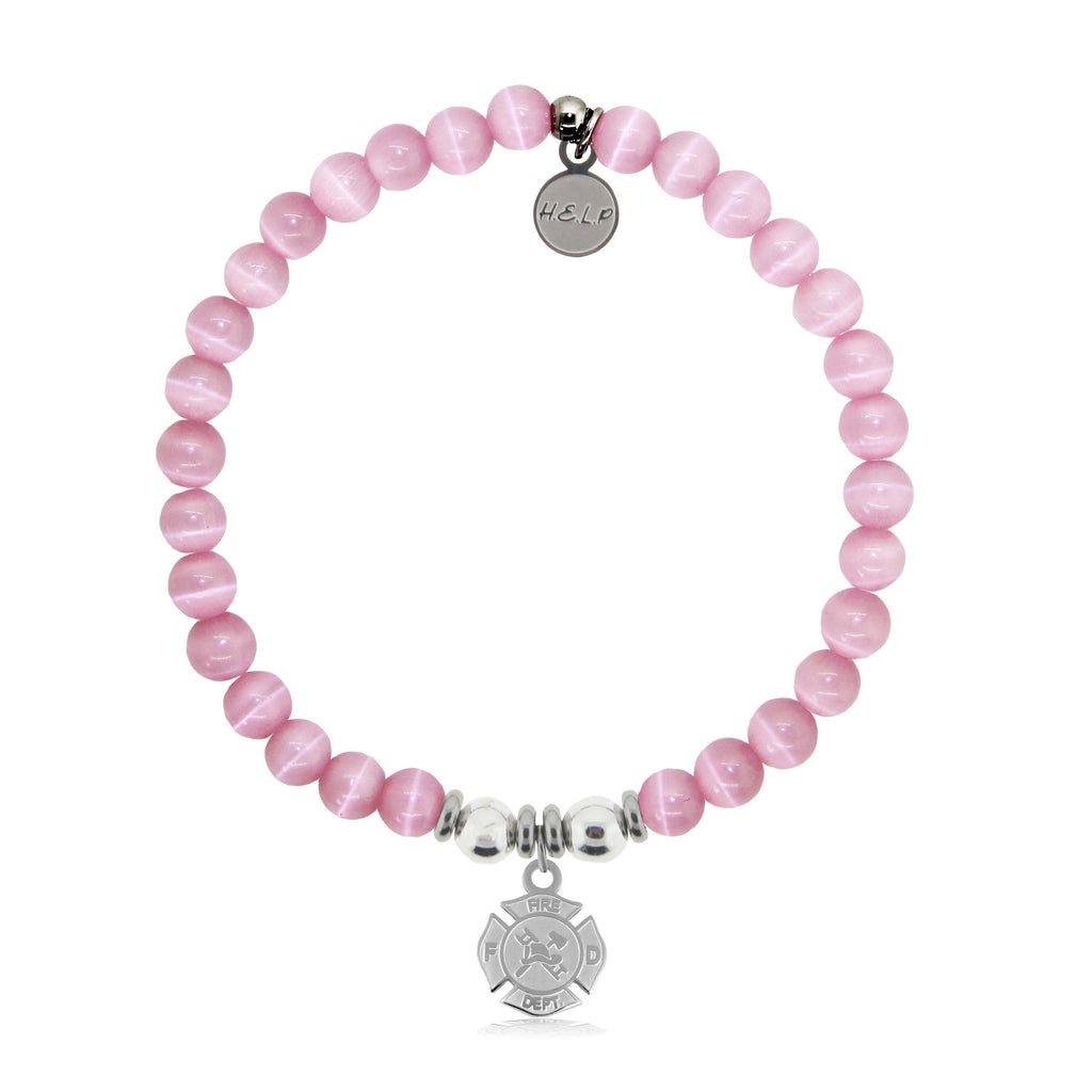 HELP by TJ Fire and Rescue Charm with Pink Cats Eye Charity Bracelet