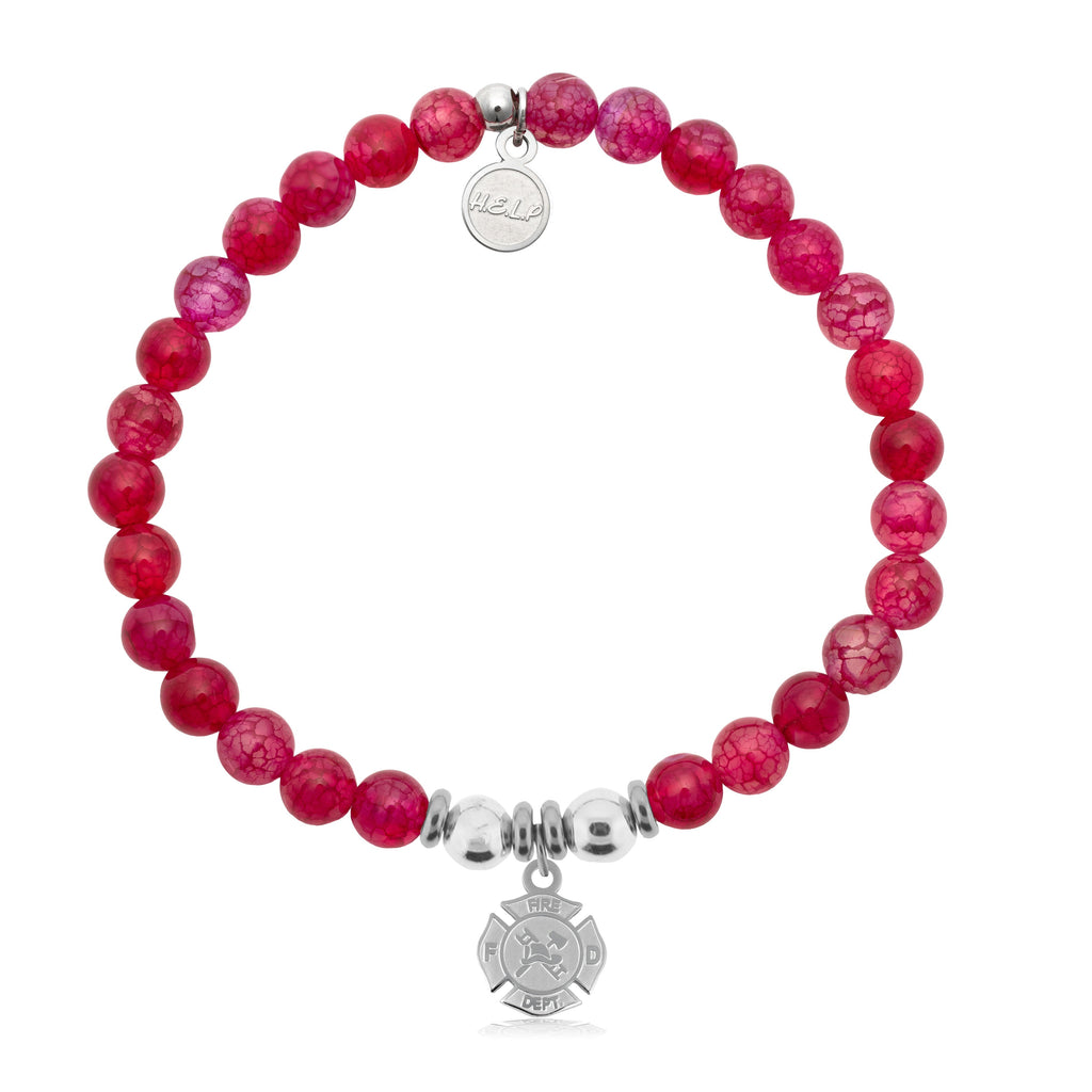 HELP by TJ Fire and Rescue Charm with Red Fire Agate Charity Bracelet