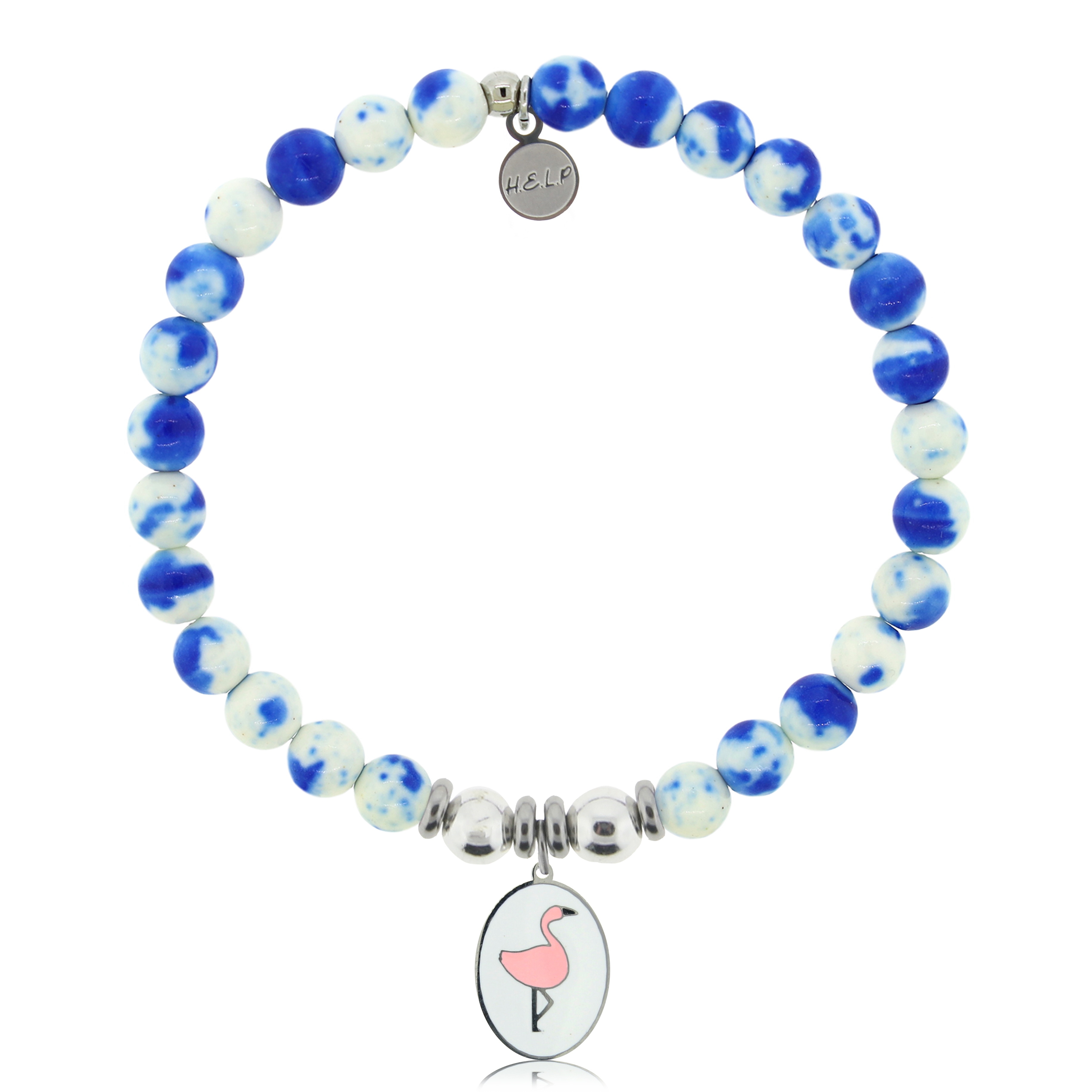 HELP by TJ Flamingo Charm with Blue and White Jade Charity Bracelet