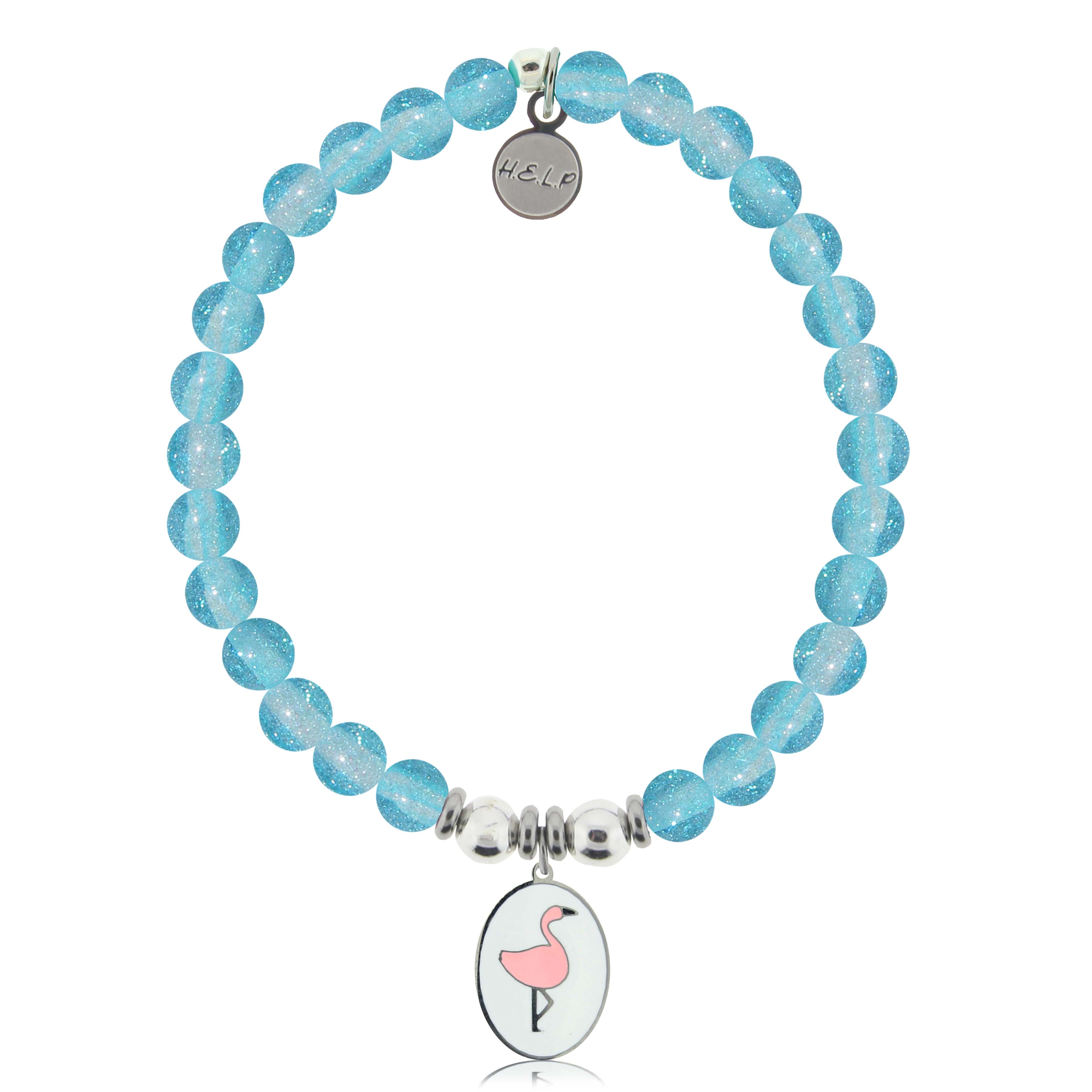 HELP by TJ Flamingo Charm with Blue Glass Shimmer Charity Bracelet