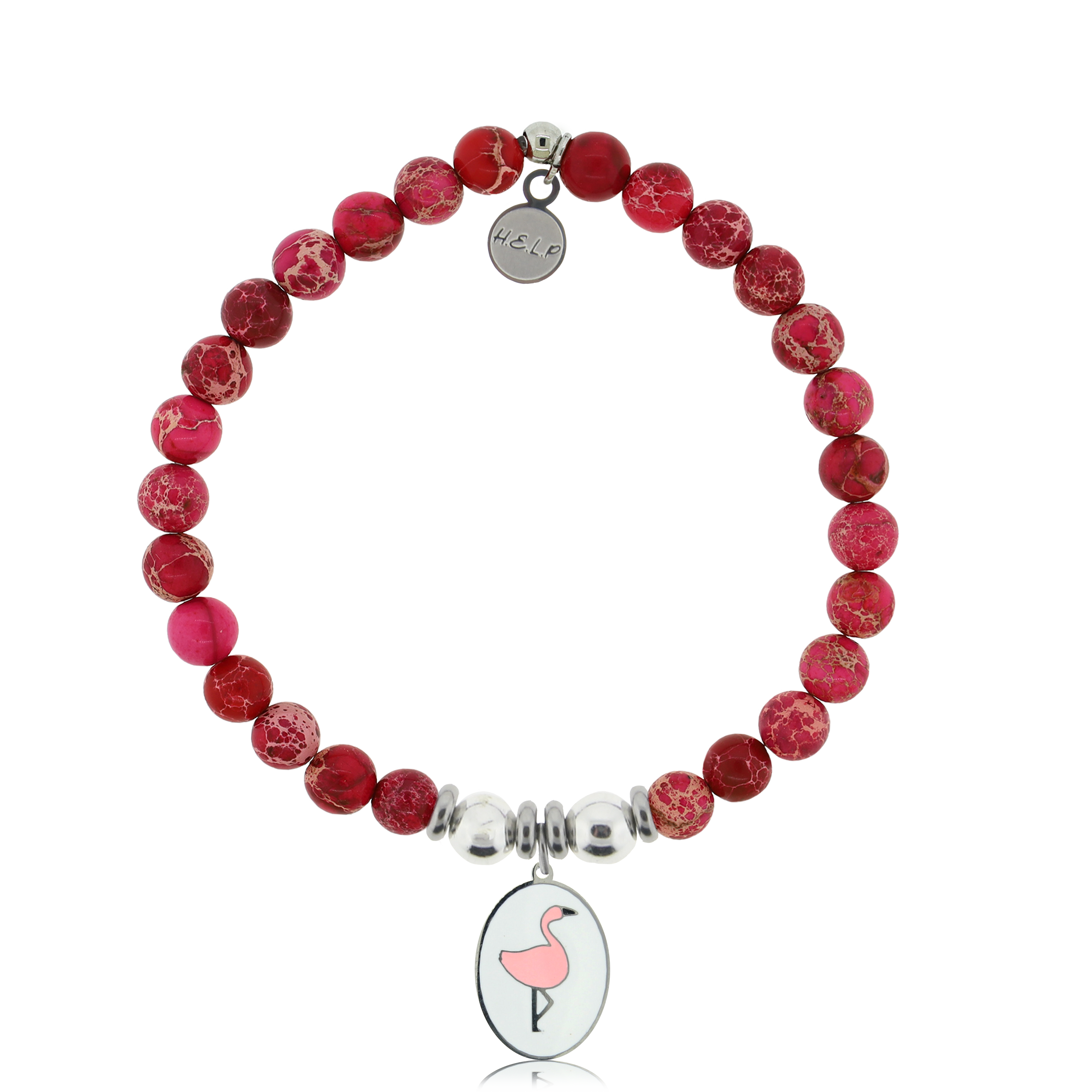 HELP by TJ Flamingo Charm with Cranberry Jasper Charity Bracelet