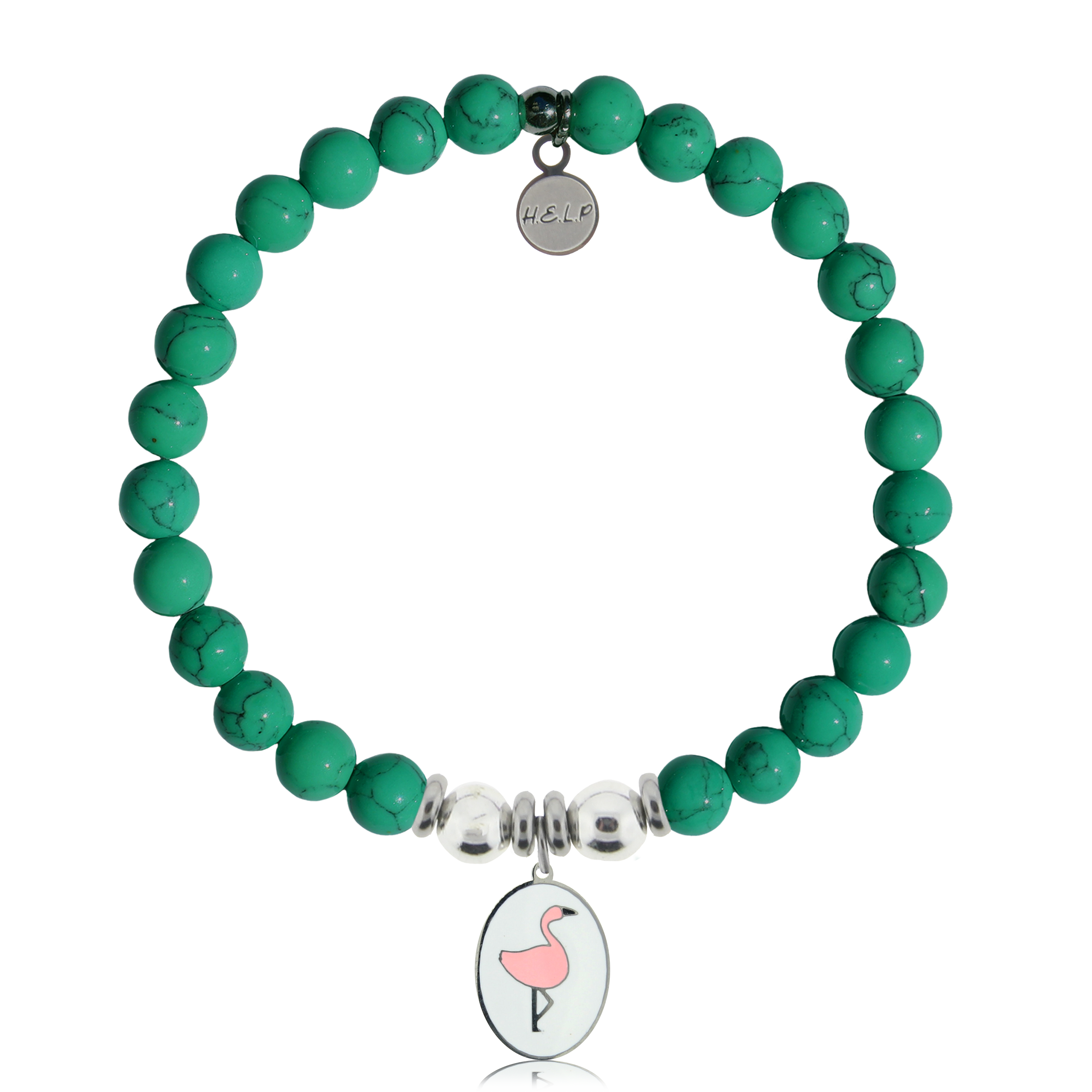 HELP by TJ Flamingo Charm with Green Howlite Charity Bracelet