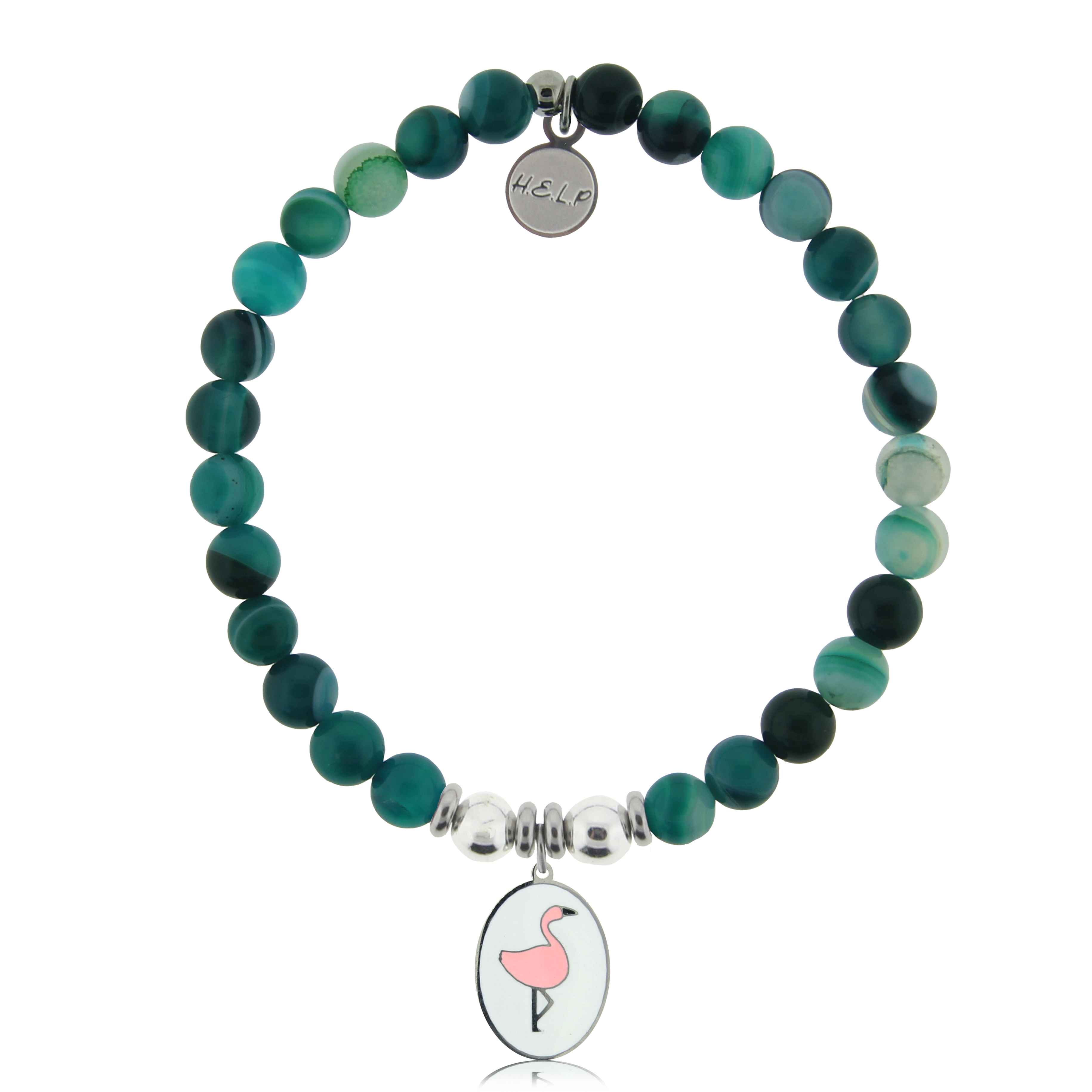 HELP by TJ Flamingo Charm with Green Stripe Agate Charity Bracelet