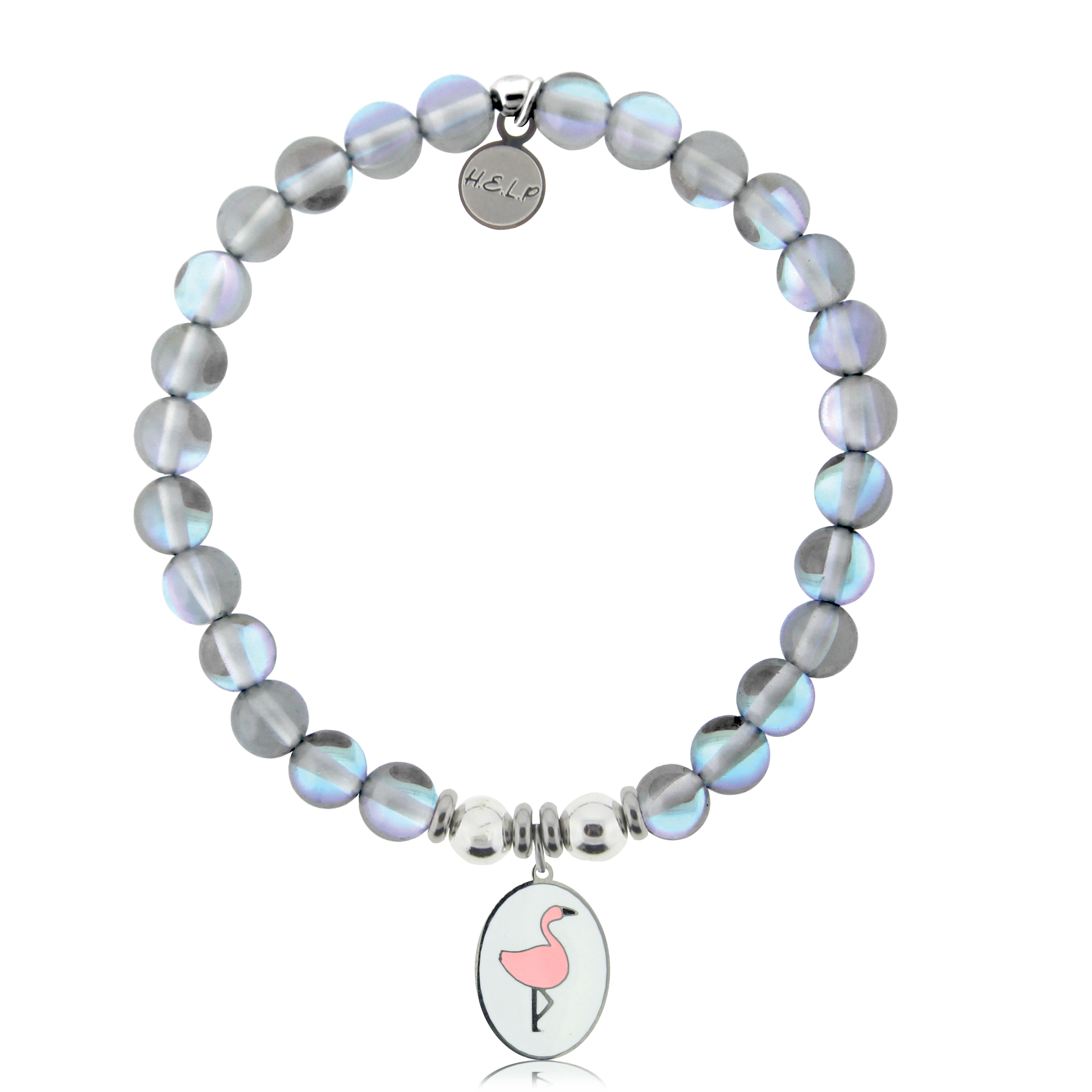 HELP by TJ Flamingo Charm with Grey Opalescent Charity Bracelet