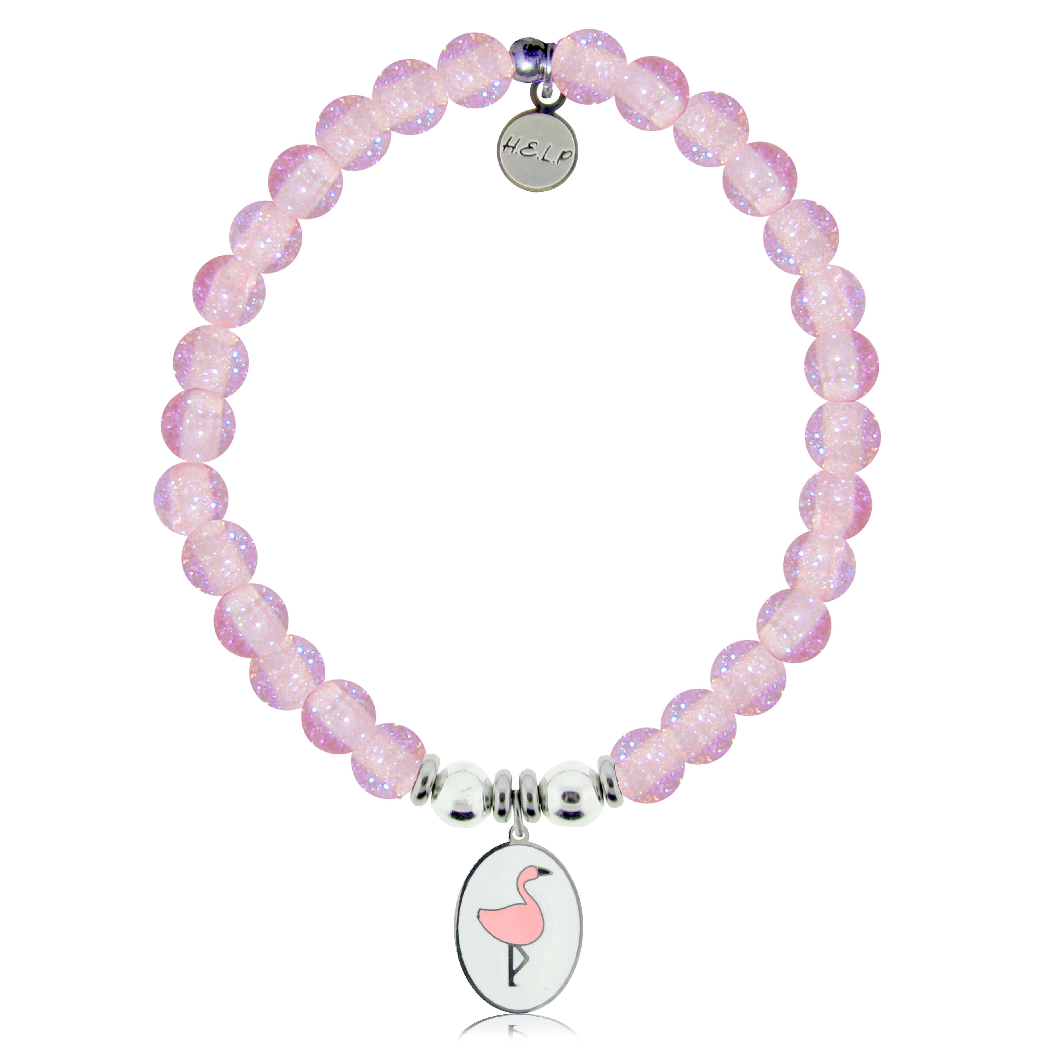 HELP by TJ Flamingo Charm with Pink Glass Shimmer Charity Bracelet