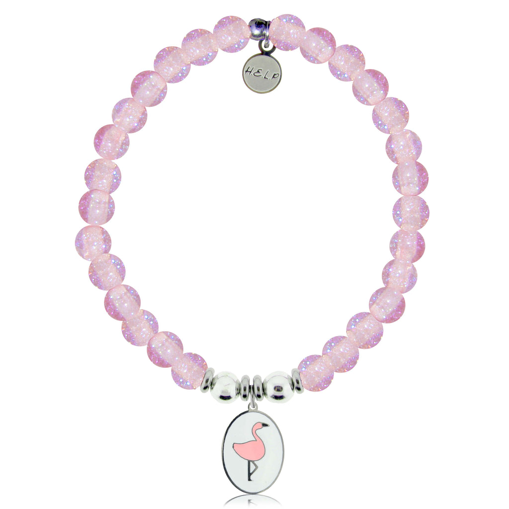 HELP by TJ Flamingo Charm with Pink Glass Shimmer Charity Bracelet
