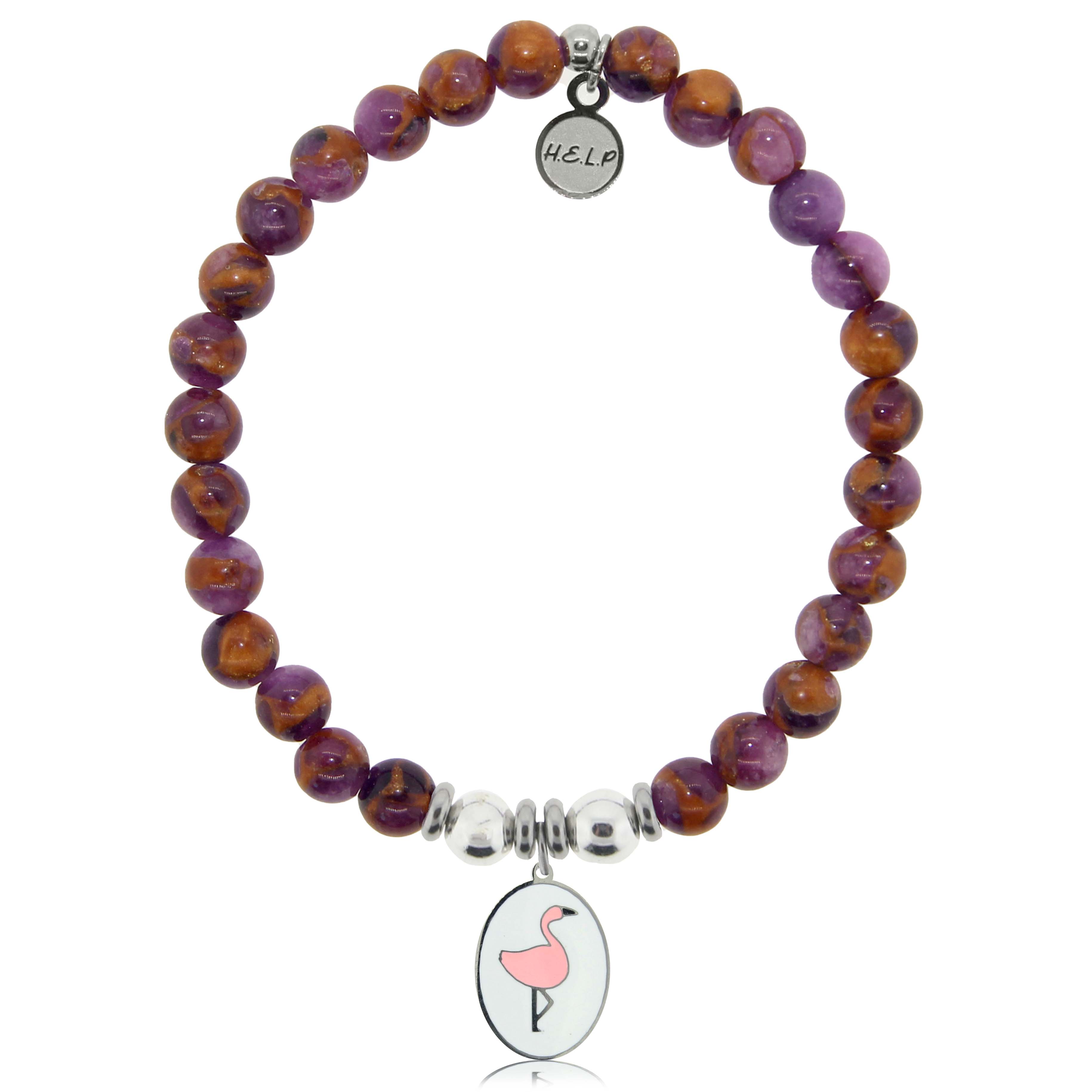 HELP by TJ Flamingo Charm with Purple Earth Quartz Charity Bracelet