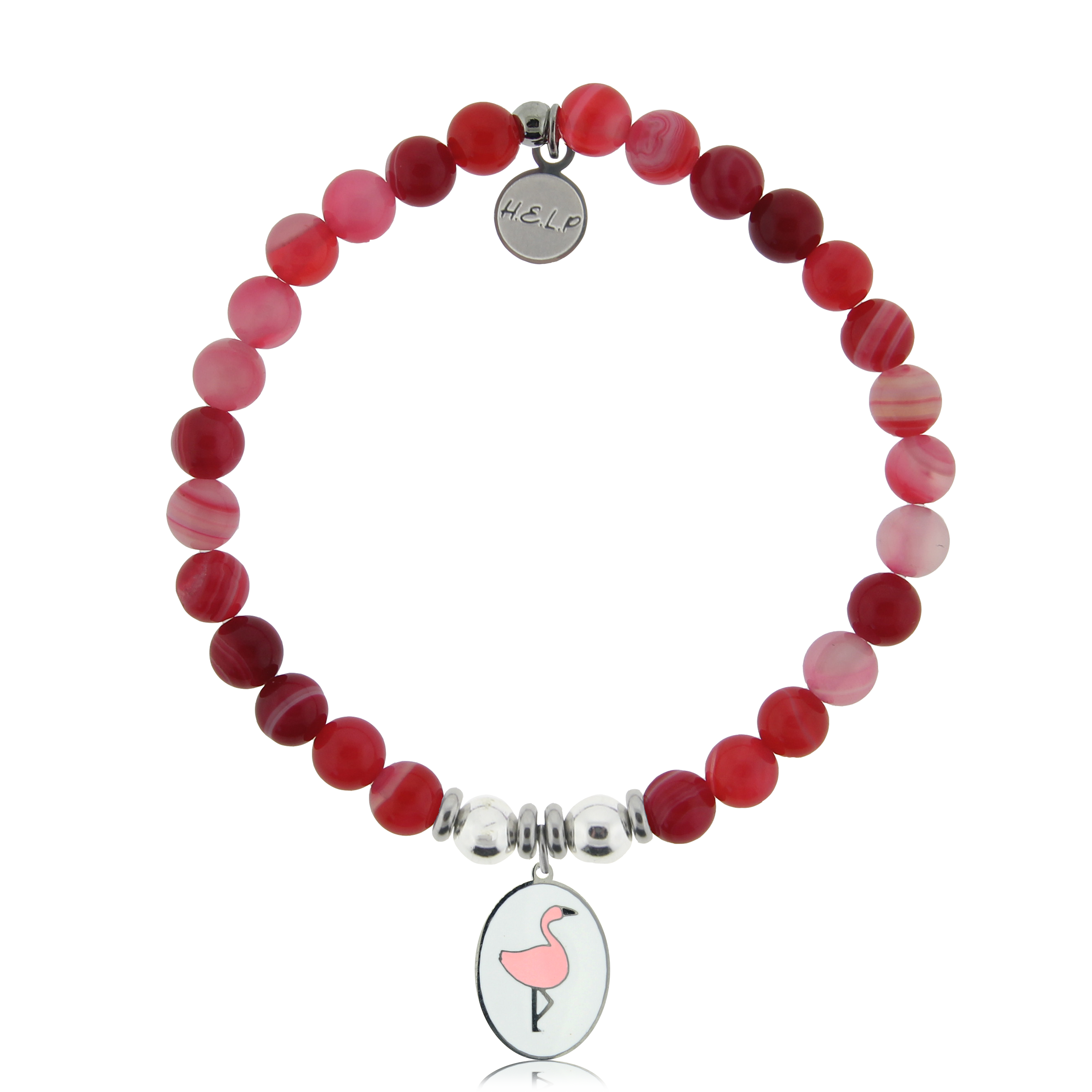 HELP by TJ Flamingo Charm with Red Stripe Agate Charity Bracelet