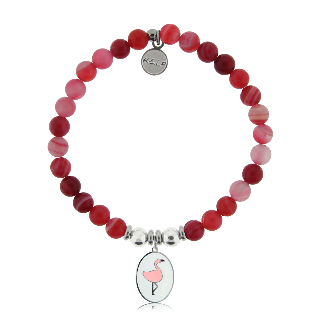 HELP by TJ Flamingo Charm with Red Stripe Agate Charity Bracelet