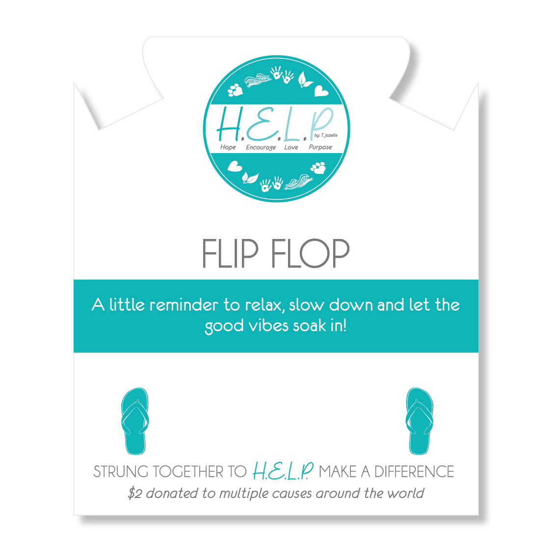 HELP by TJ Flip Flop Charm with Aqua Cats Eye Charity Bracelet