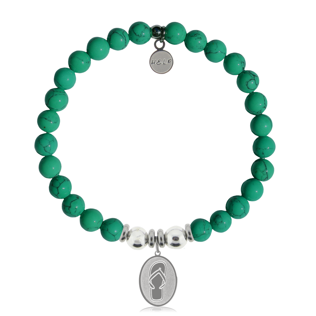 HELP by TJ Flip Flop Charm with Green Howlite Charity Bracelet