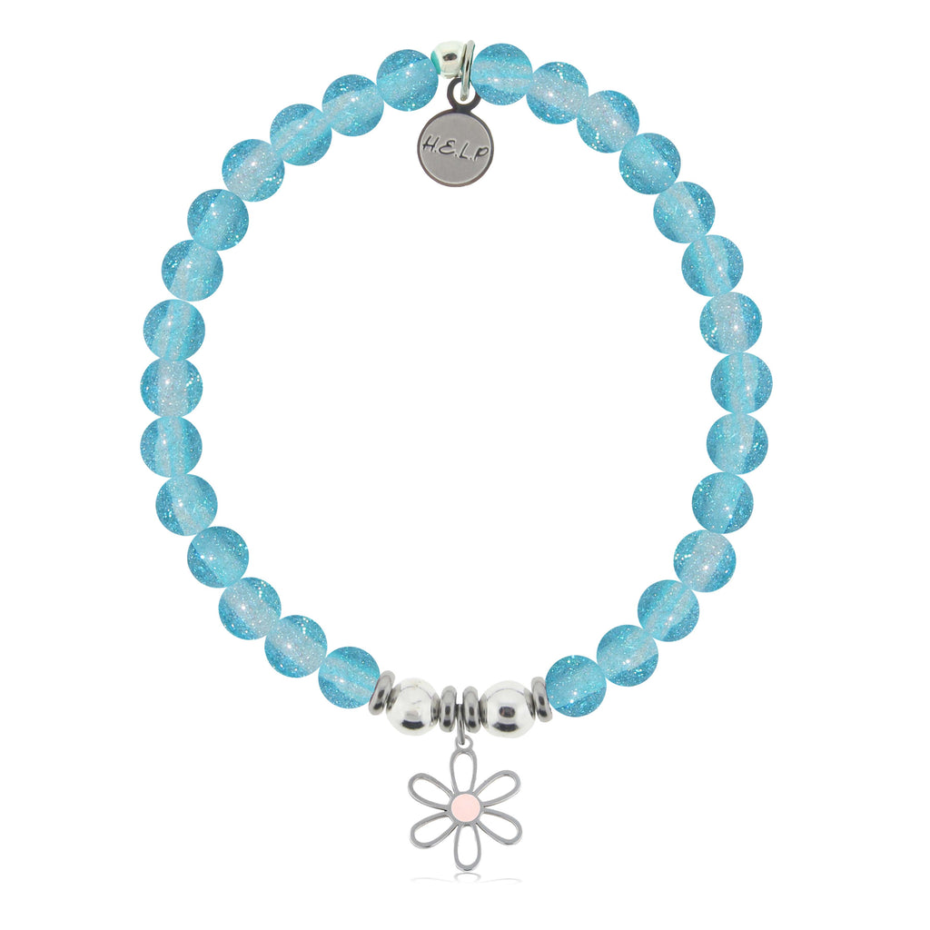 HELP by TJ Flower Charm with Blue Glass Shimmer Charity Bracelet