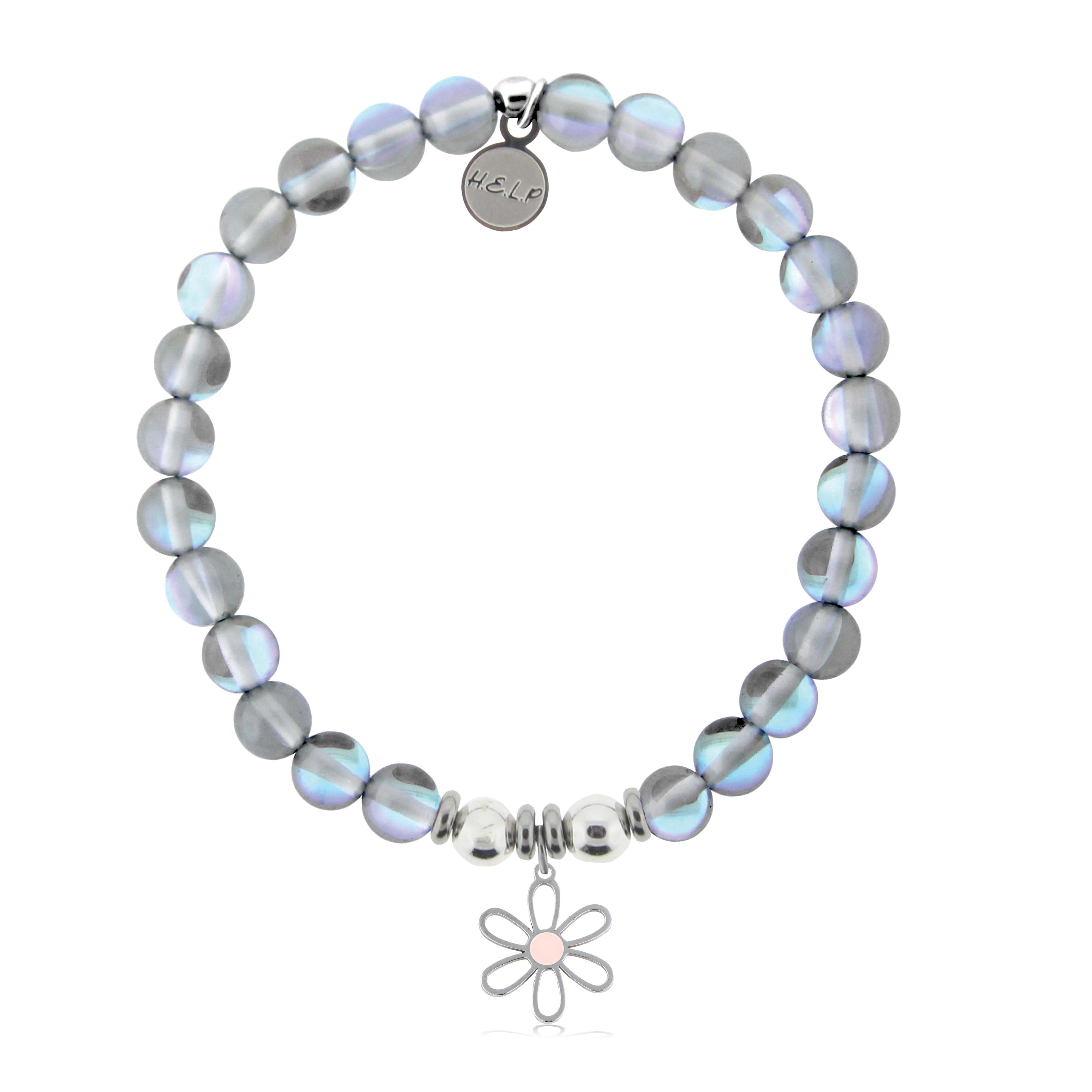 HELP by TJ Flower Charm with Grey Opalescent Charity Bracelet