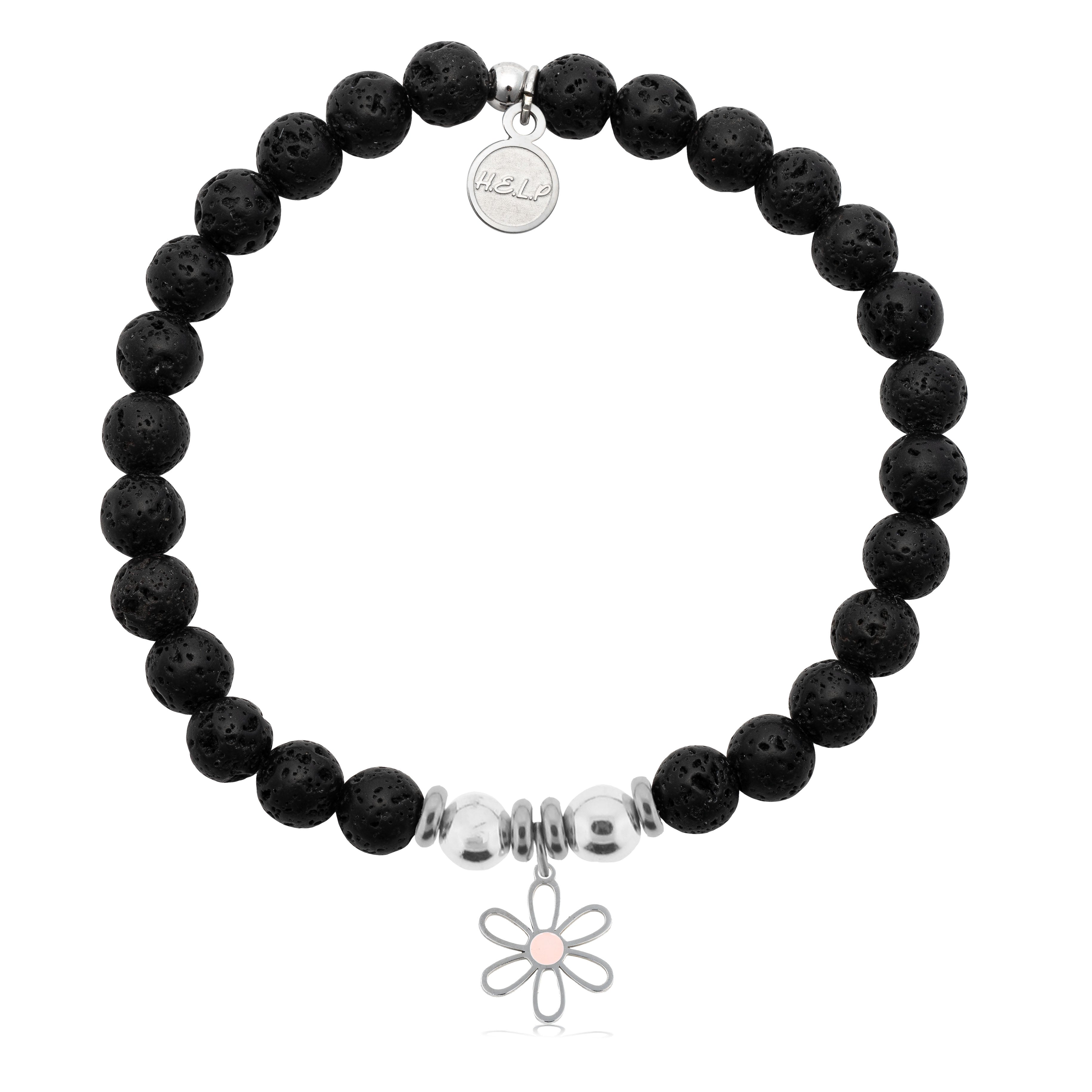 HELP by TJ Flower Charm with Lava Rock Charity Bracelet