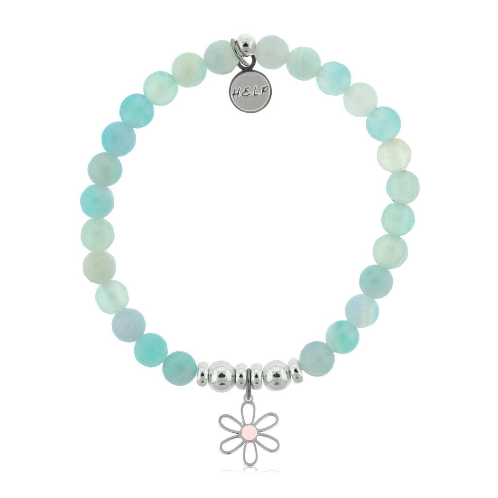 HELP by TJ Flower Charm with Light Blue Agate Charity Bracelet