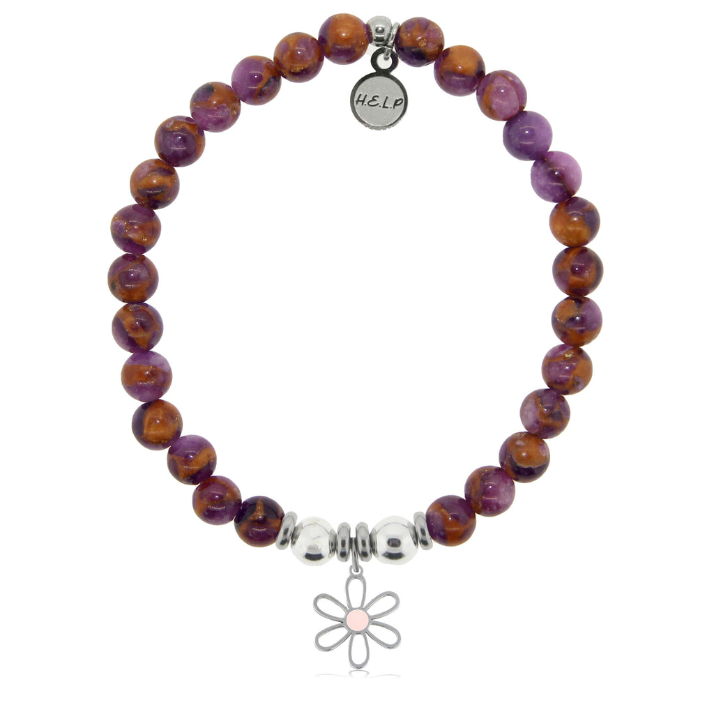 HELP by TJ Flower Charm with Purple Earth Quartz Charity Bracelet