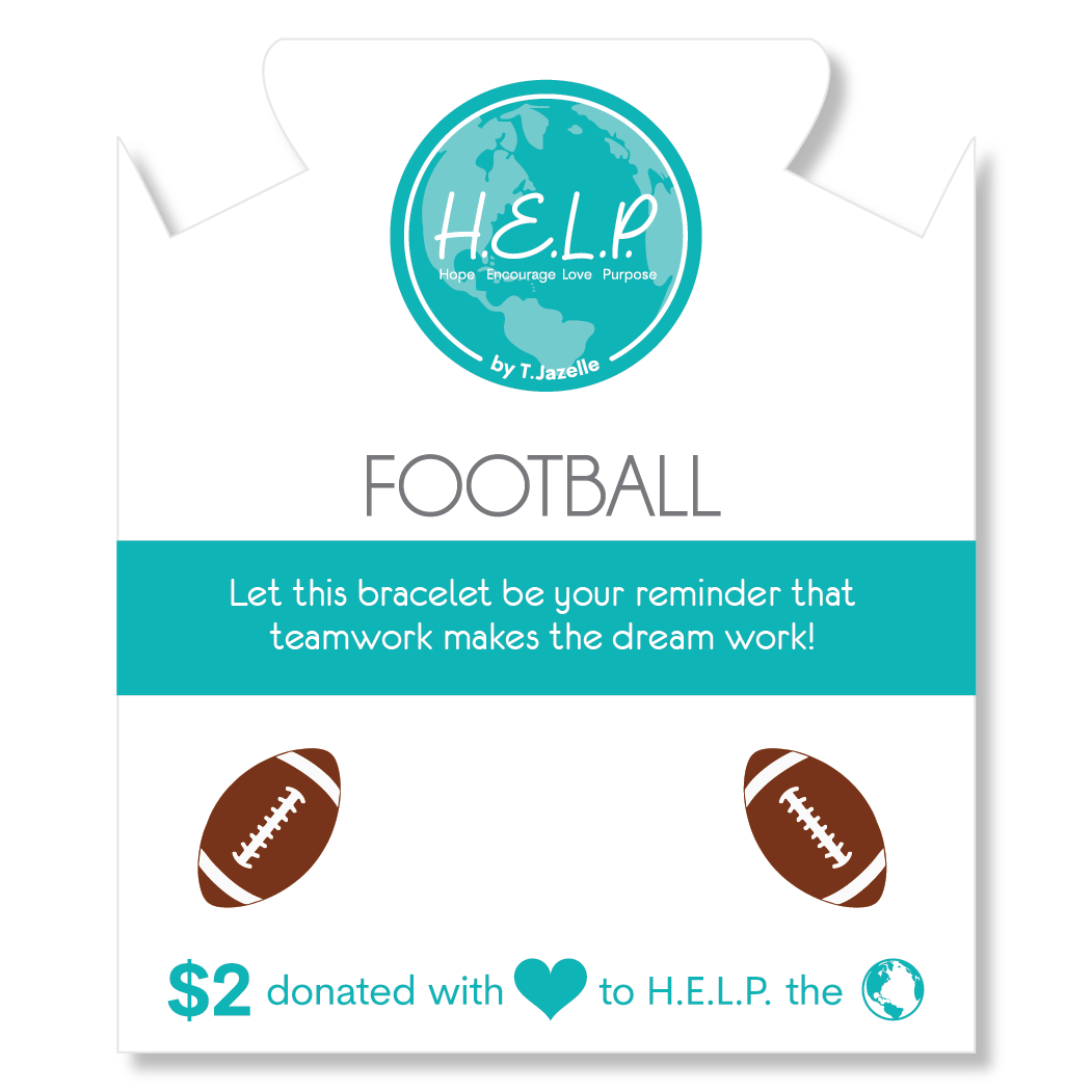 HELP by TJ Football Enamel Charm with Azure Blue Jade Charity Bracelet