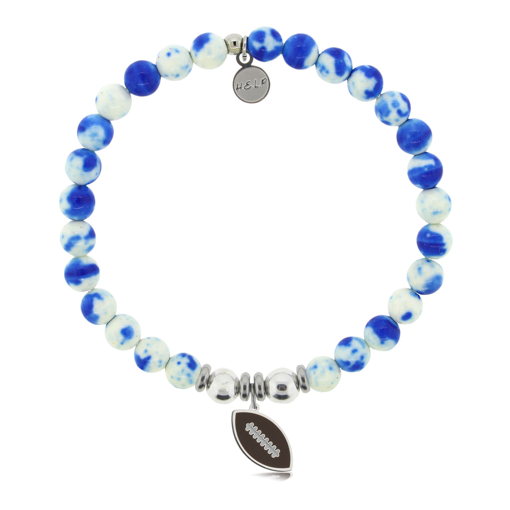 HELP by TJ Football Enamel Charm with Blue and White Jade Charity Bracelet