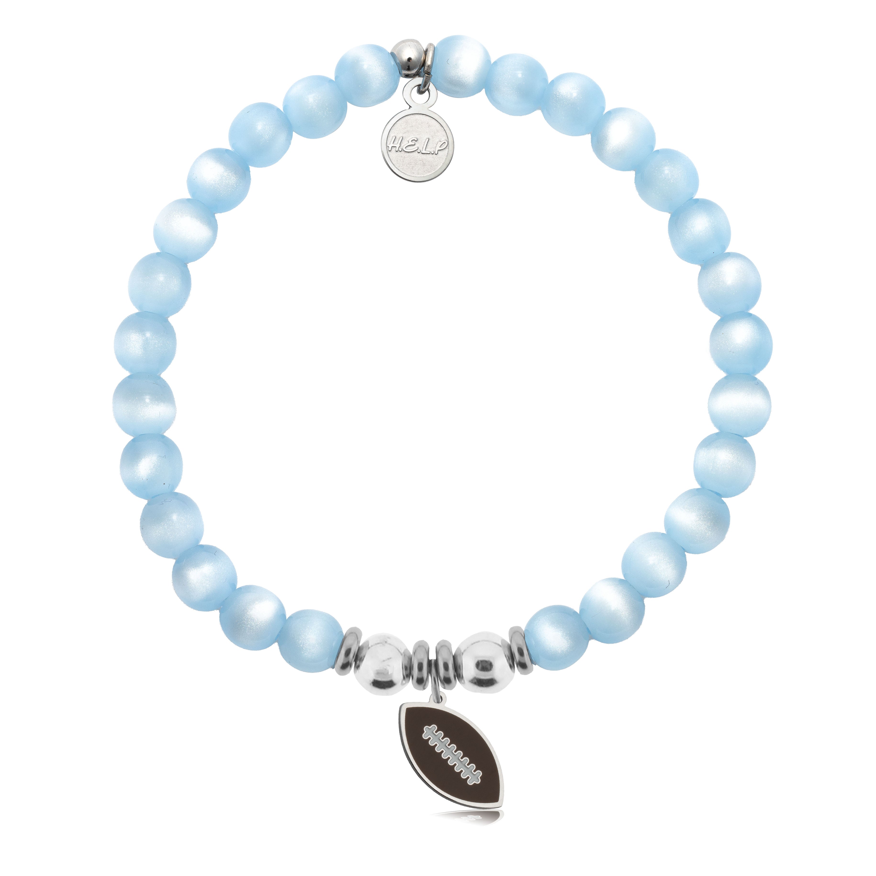 HELP by TJ Football Enamel Charm with Blue Selenite Charity Bracelet