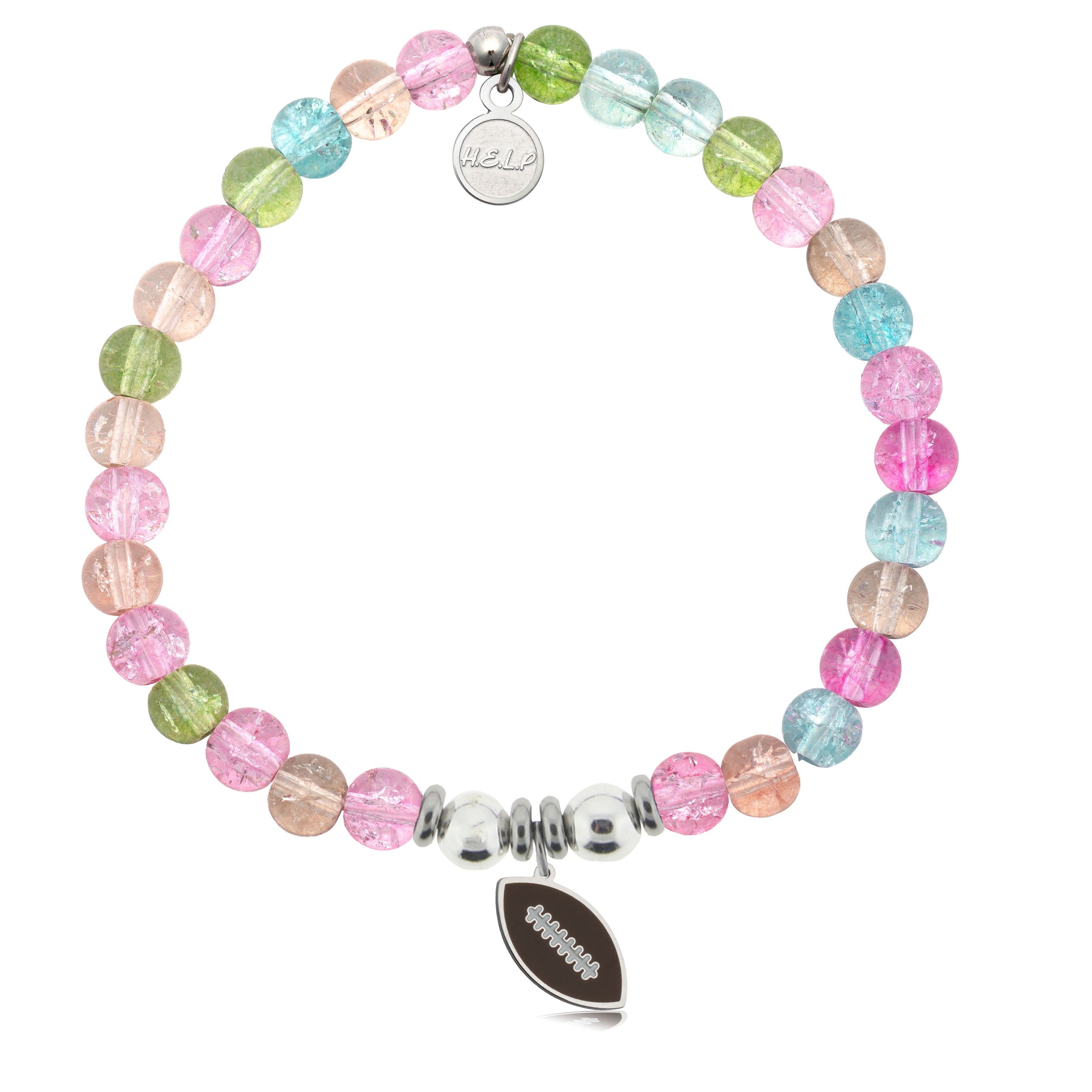 HELP by TJ Football Enamel Charm with Kaleidoscope Crystal Charity Bracelet