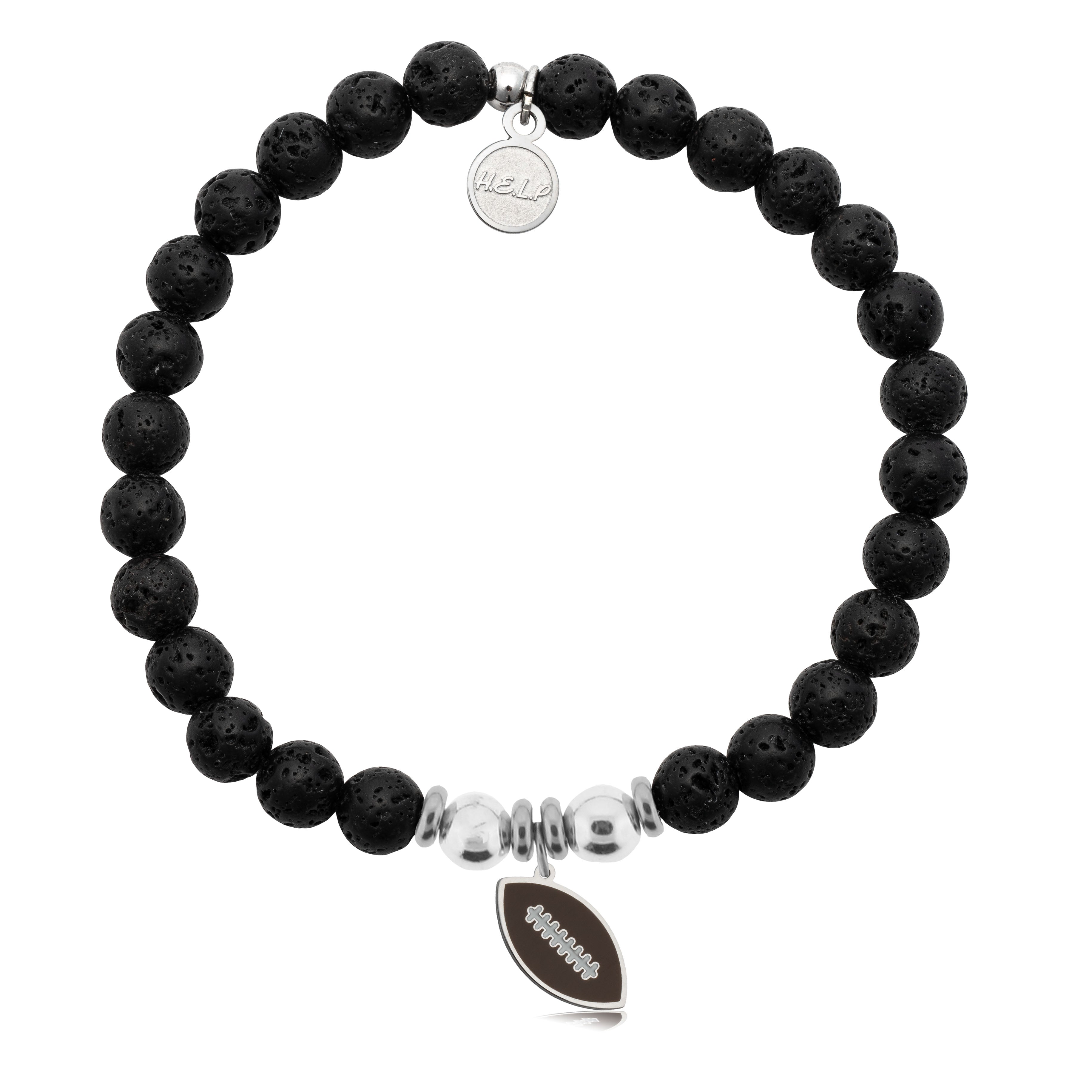 HELP by TJ Football Enamel Charm with Lava Rock Charity Bracelet