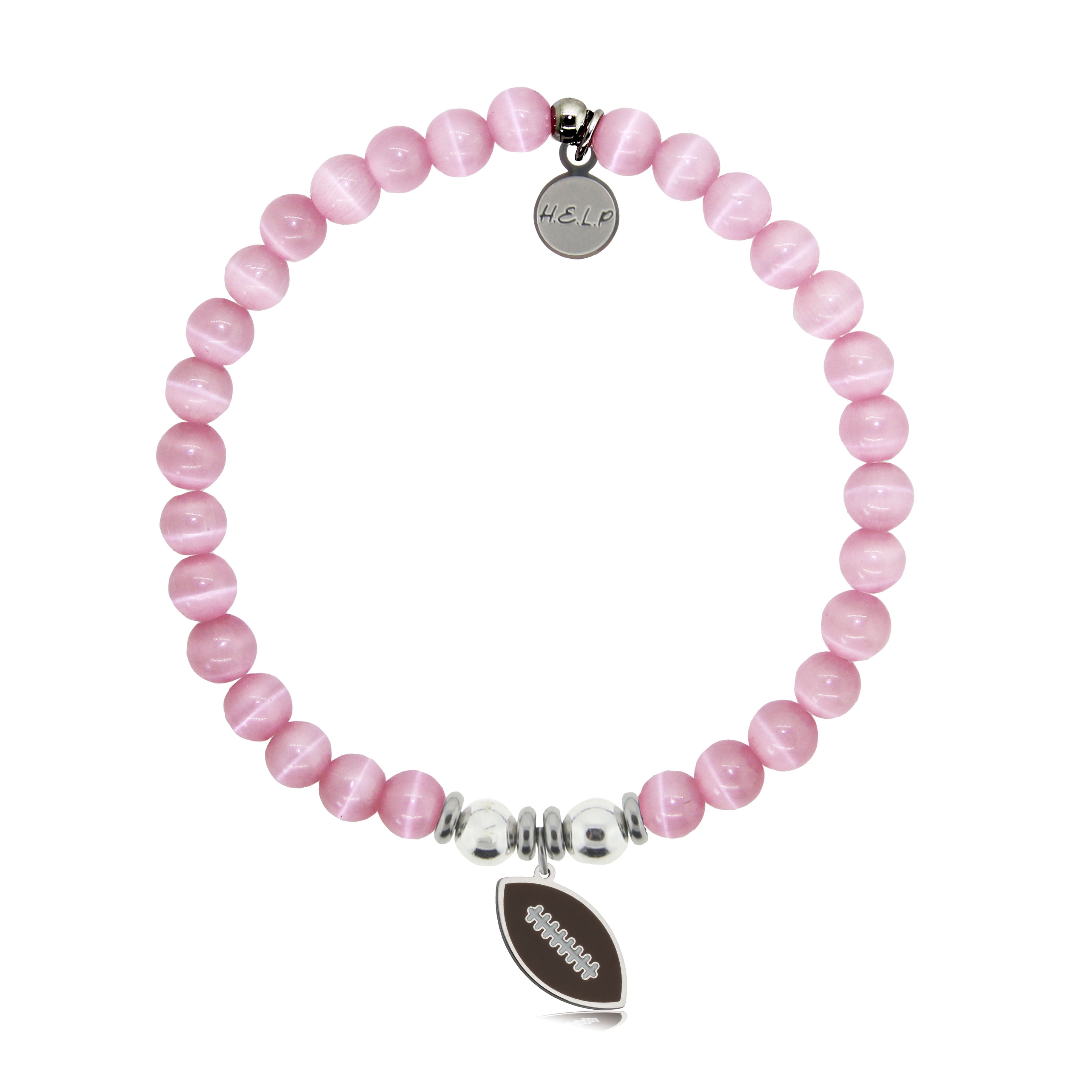 HELP by TJ Football Enamel Charm with Pink Cats Eye Charity Bracelet