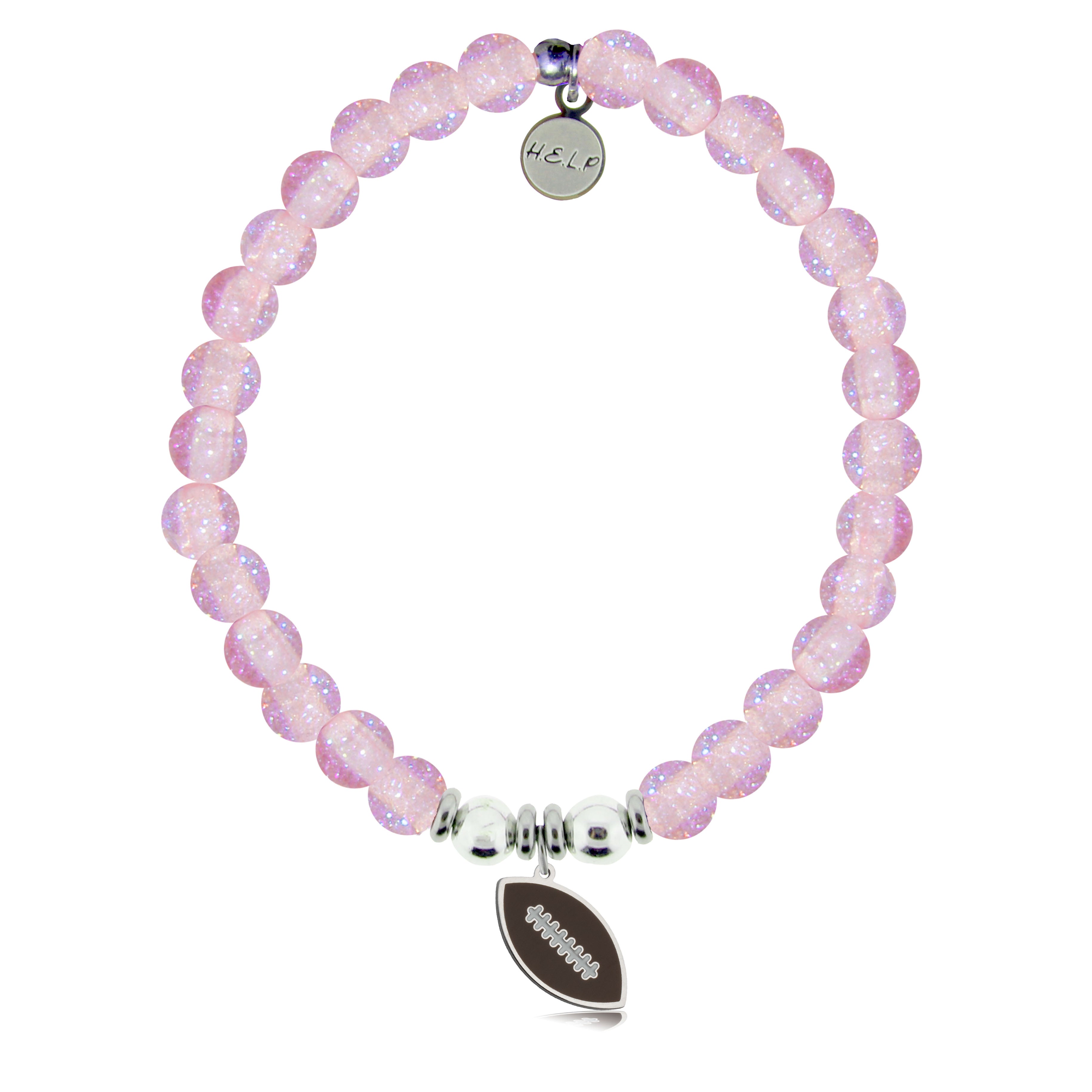 HELP by TJ Football Enamel Charm with Pink Glass Shimmer Charity Bracelet