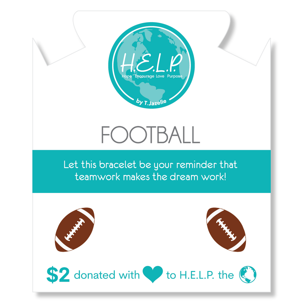 HELP by TJ Football Enamel Charm with Pink Glass Shimmer Charity Bracelet