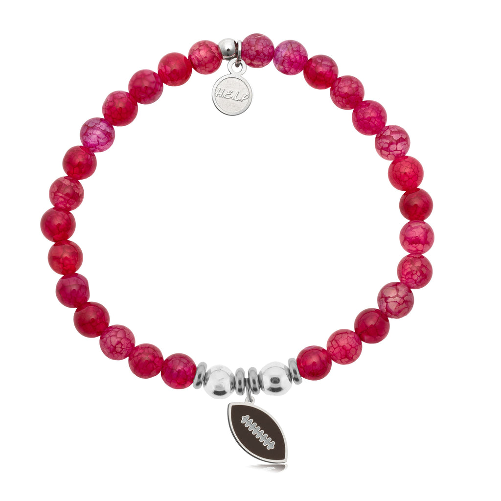 HELP by TJ Football Enamel Charm with Red Fire Agate Charity Bracelet