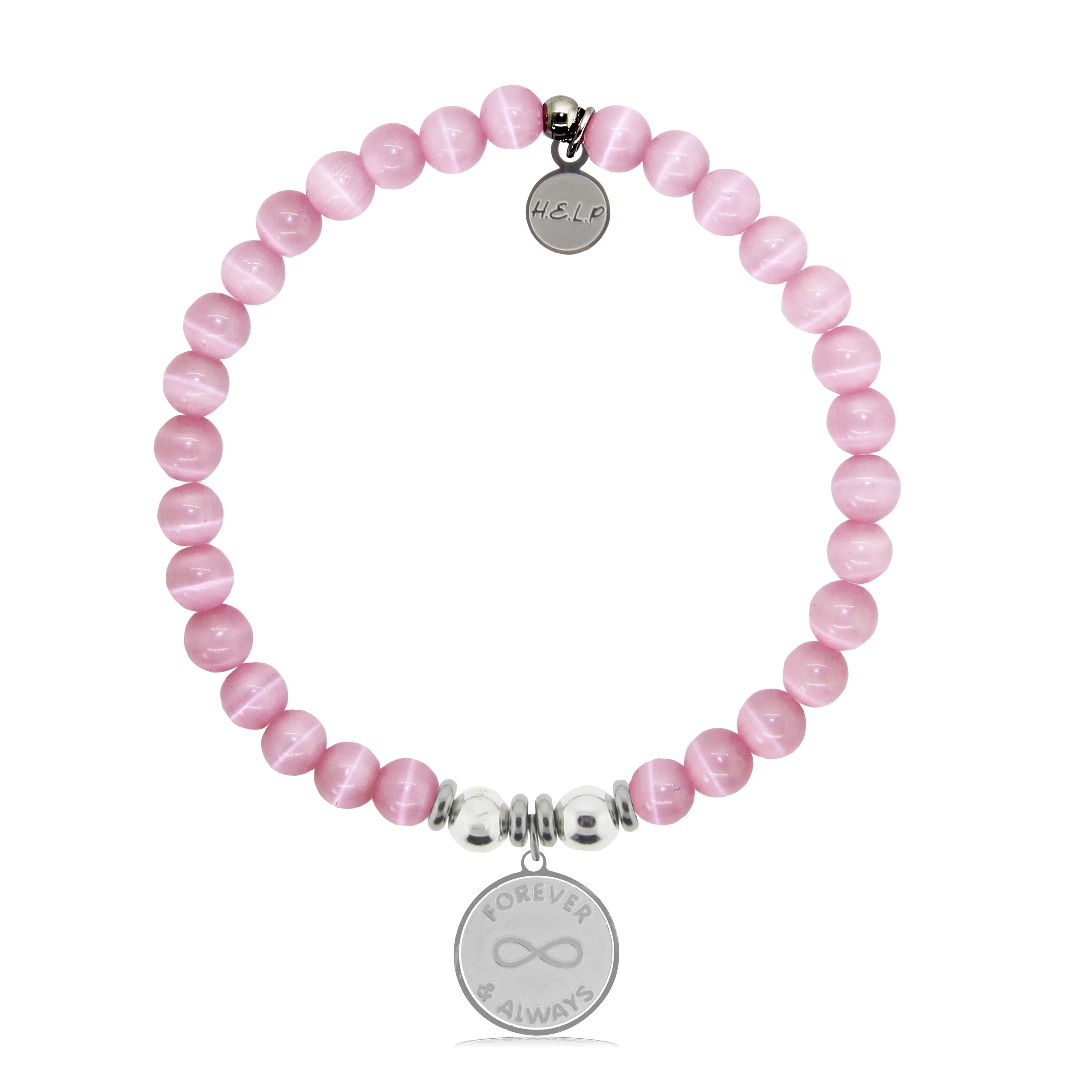 HELP by TJ Forever and Always Charm with Pink Cats Eye Charity Bracelet