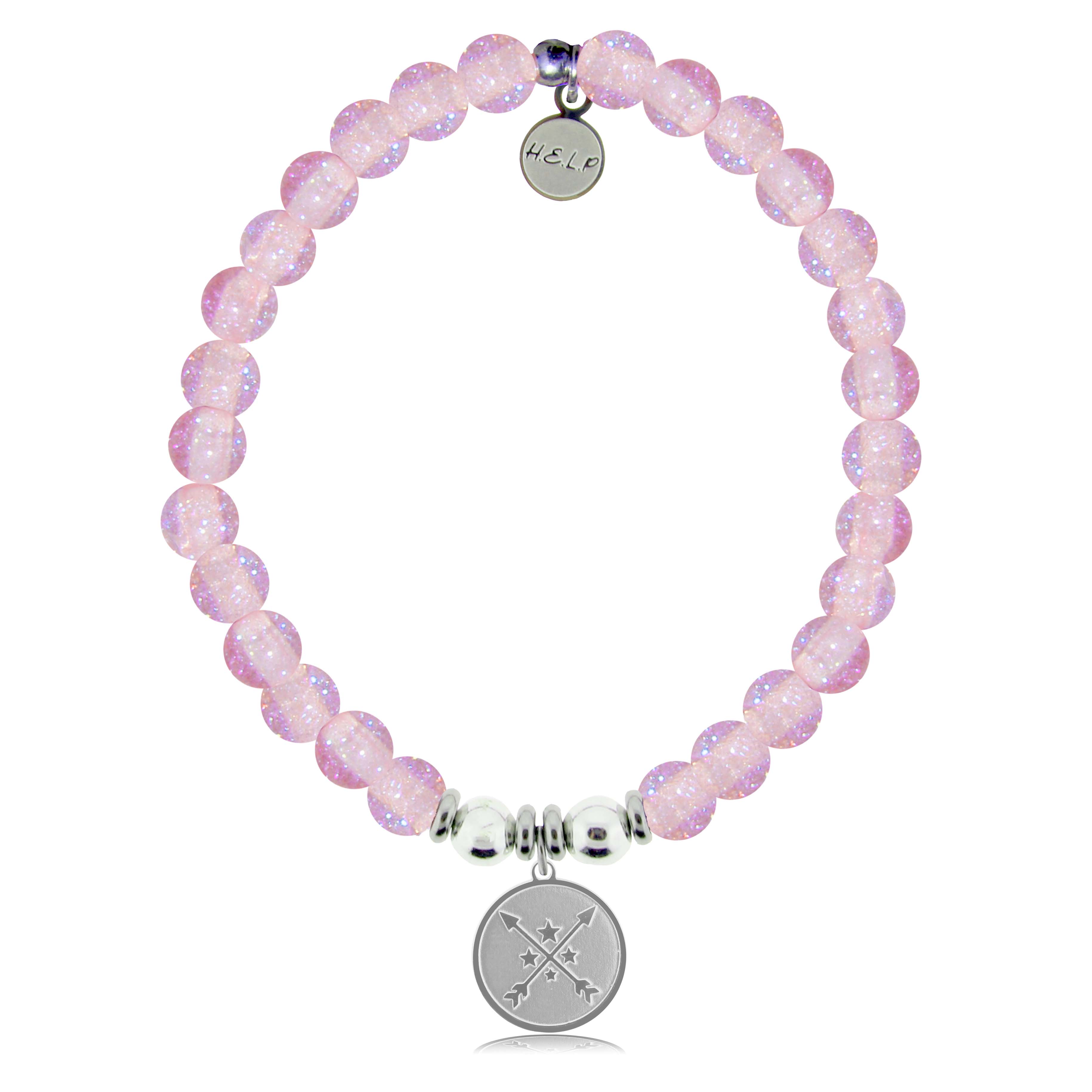 HELP by TJ Friendship Arrows Charm with Pink Glass Shimmer Charity Bracelet