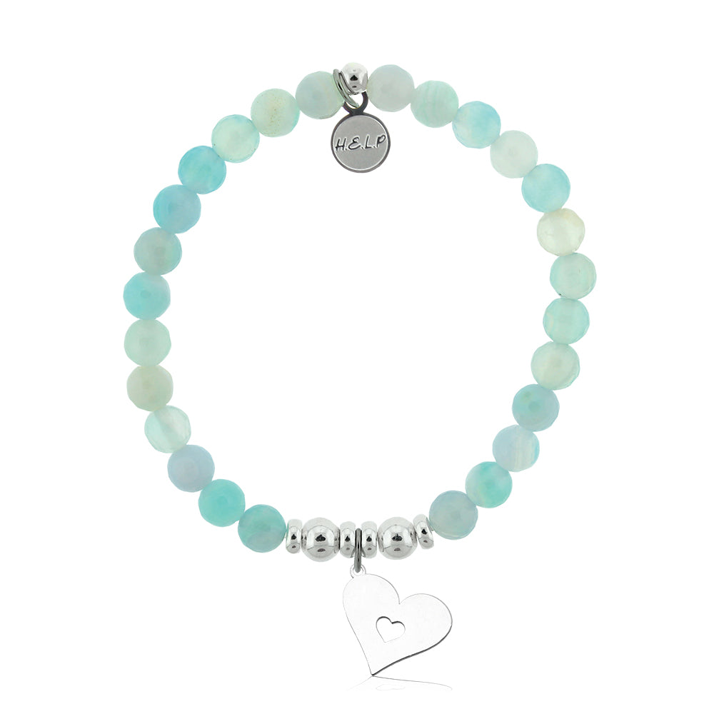 HELP by TJ Friendship Heart Charm with Light Blue Agate Charity Bracelet